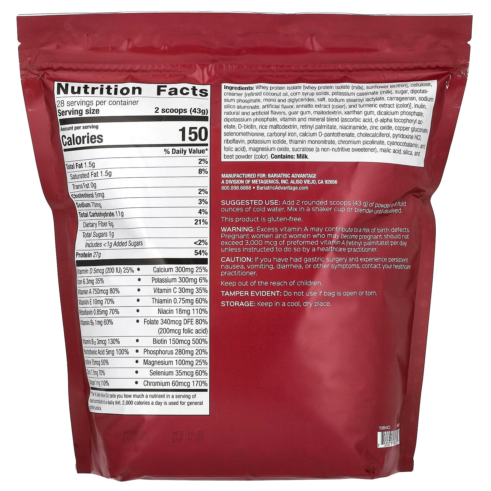 Bariatric Strawberry High Protein Meal Replacement, Gluten-Free & Lactose-Sensitive - Image 2