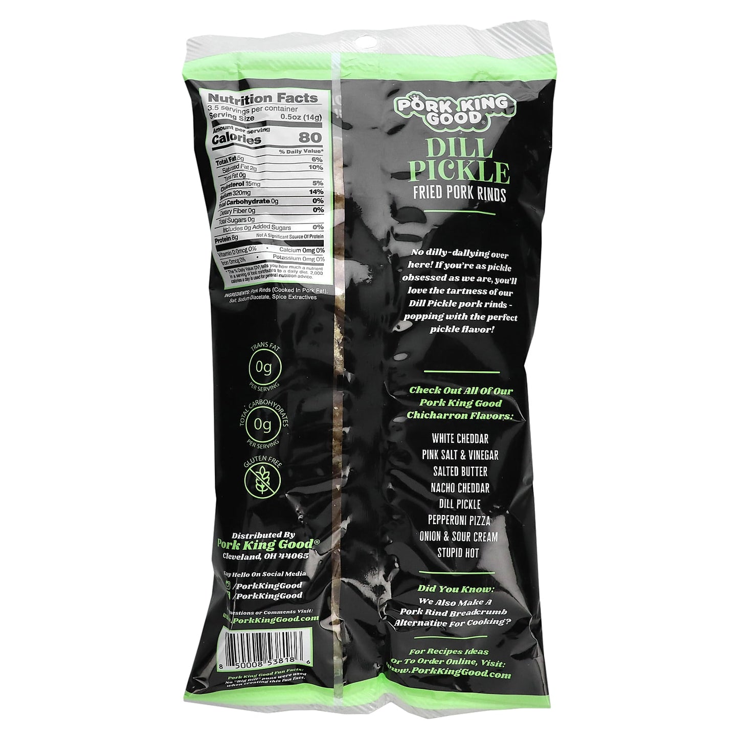 Pork King Good, Flavored Chicharrones, Dill Pickle, 1.75 oz (49.5 g) - Image 2
