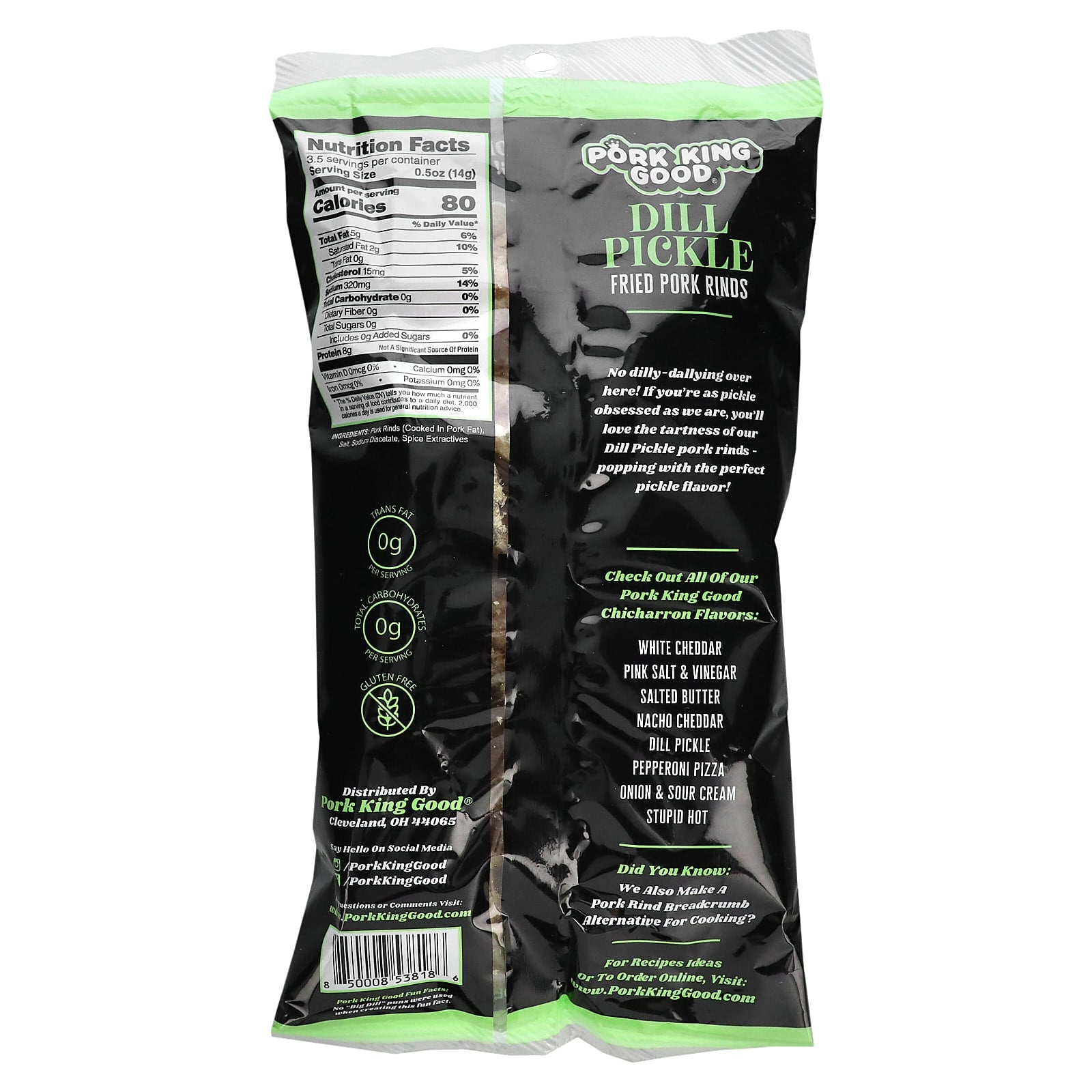 Pork King Good, Flavored Chicharrones, Dill Pickle, 1.75 oz (49.5 g) - Image 2