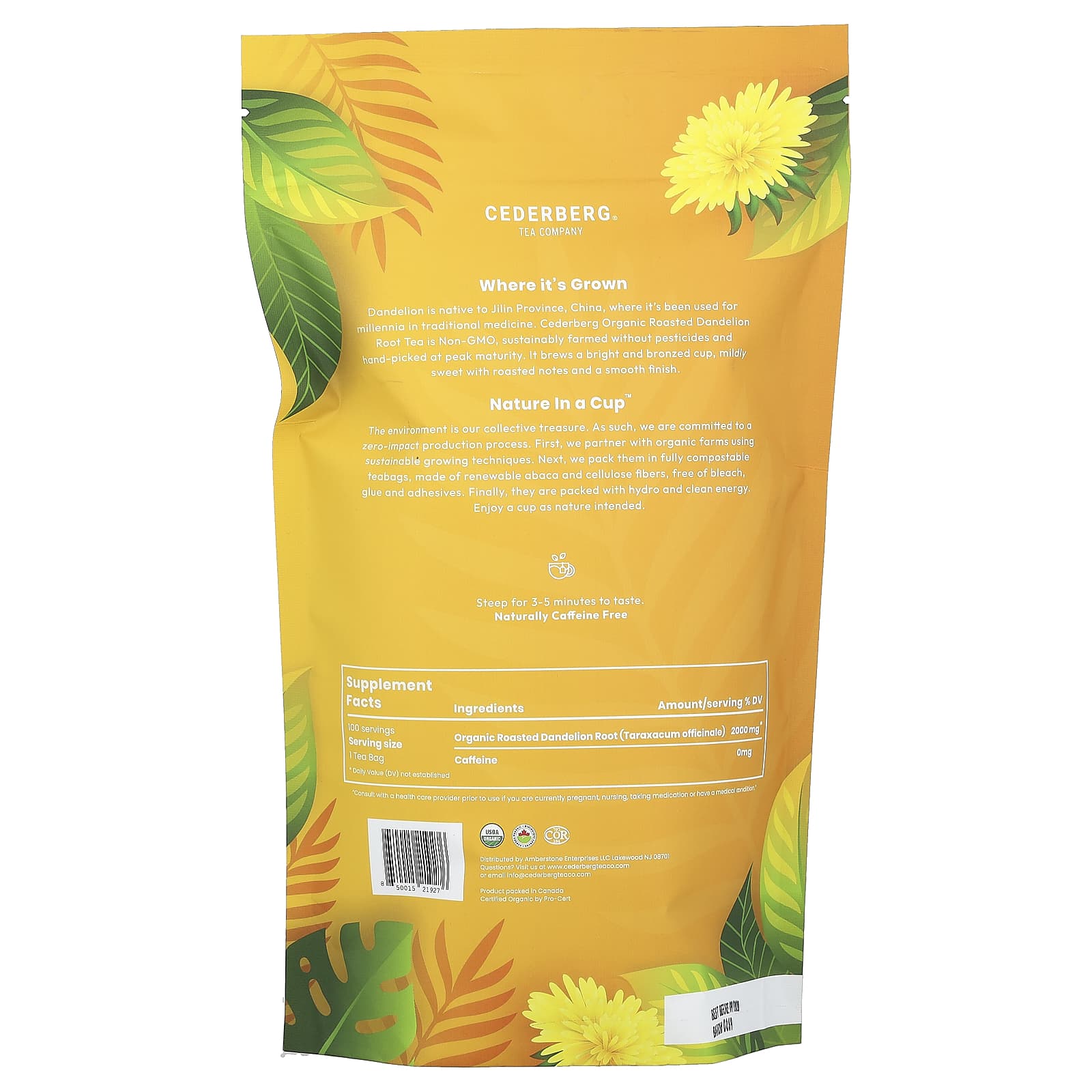 Cederberg Organic Dandelion Root Tea, 100 Natural Tea Bags, Caffeine Free - Image 2