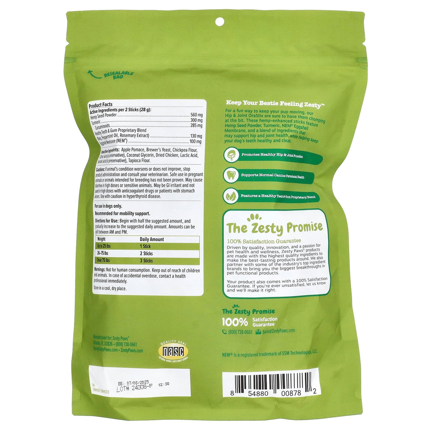 Zesty Paws, Hemp Elements, Hip & Joint Orastix, For Dogs, All Ages, Peppermint , 25 oz (709 g)
