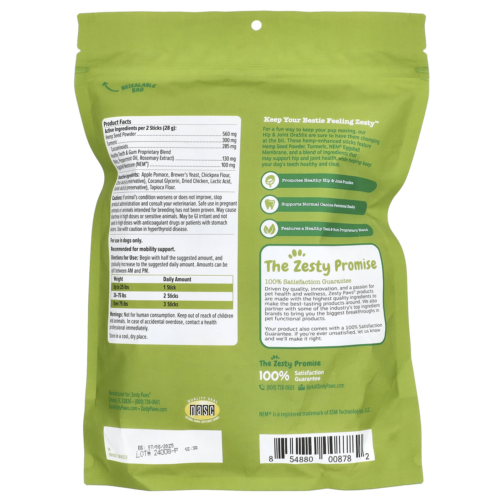 Zesty Paws, Hemp Elements, Hip & Joint Orastix, For Dogs, All Ages, Peppermint , 25 oz (709 g)