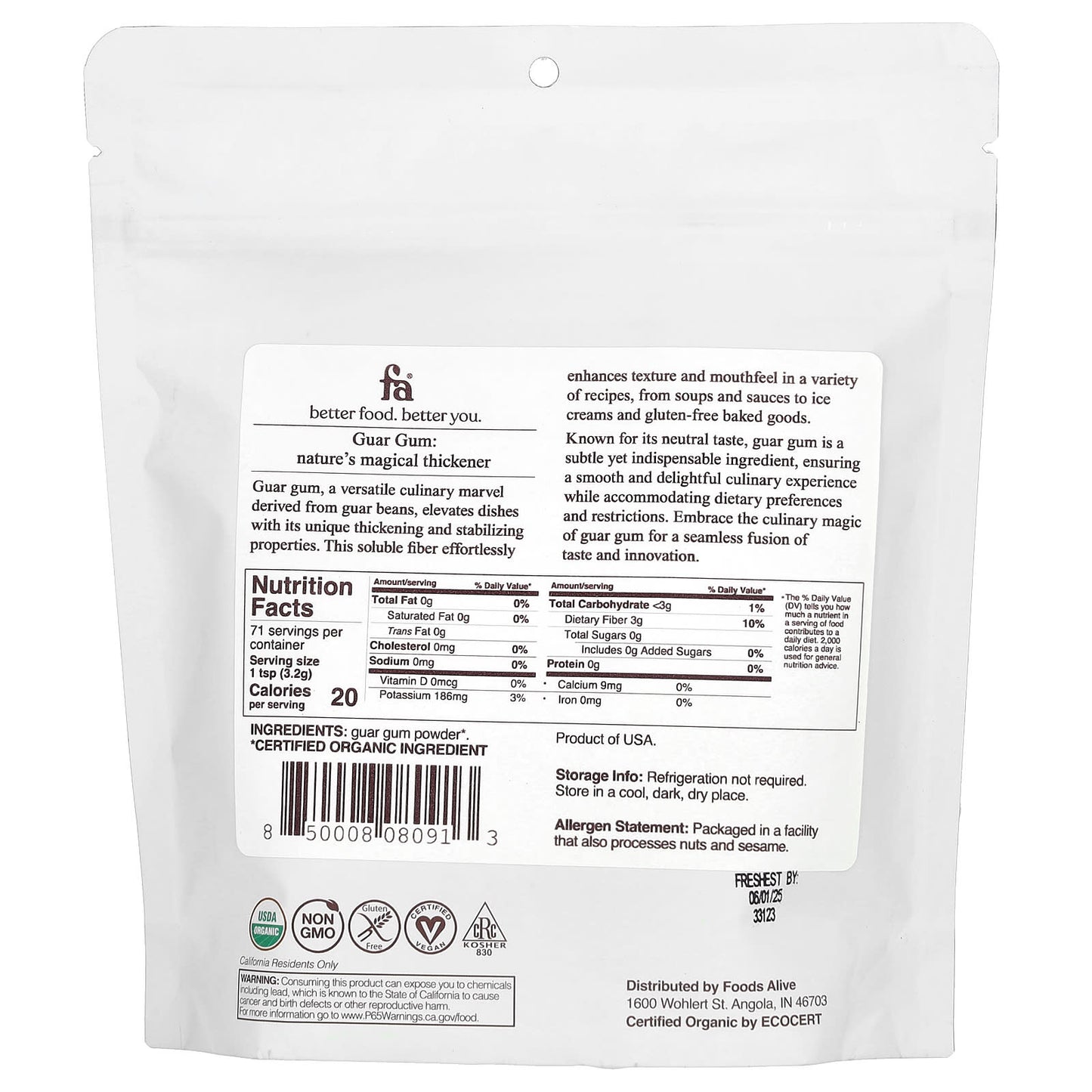 Foods Alive Organic Guar Gum Powder - 8 oz (227g) - Image 2