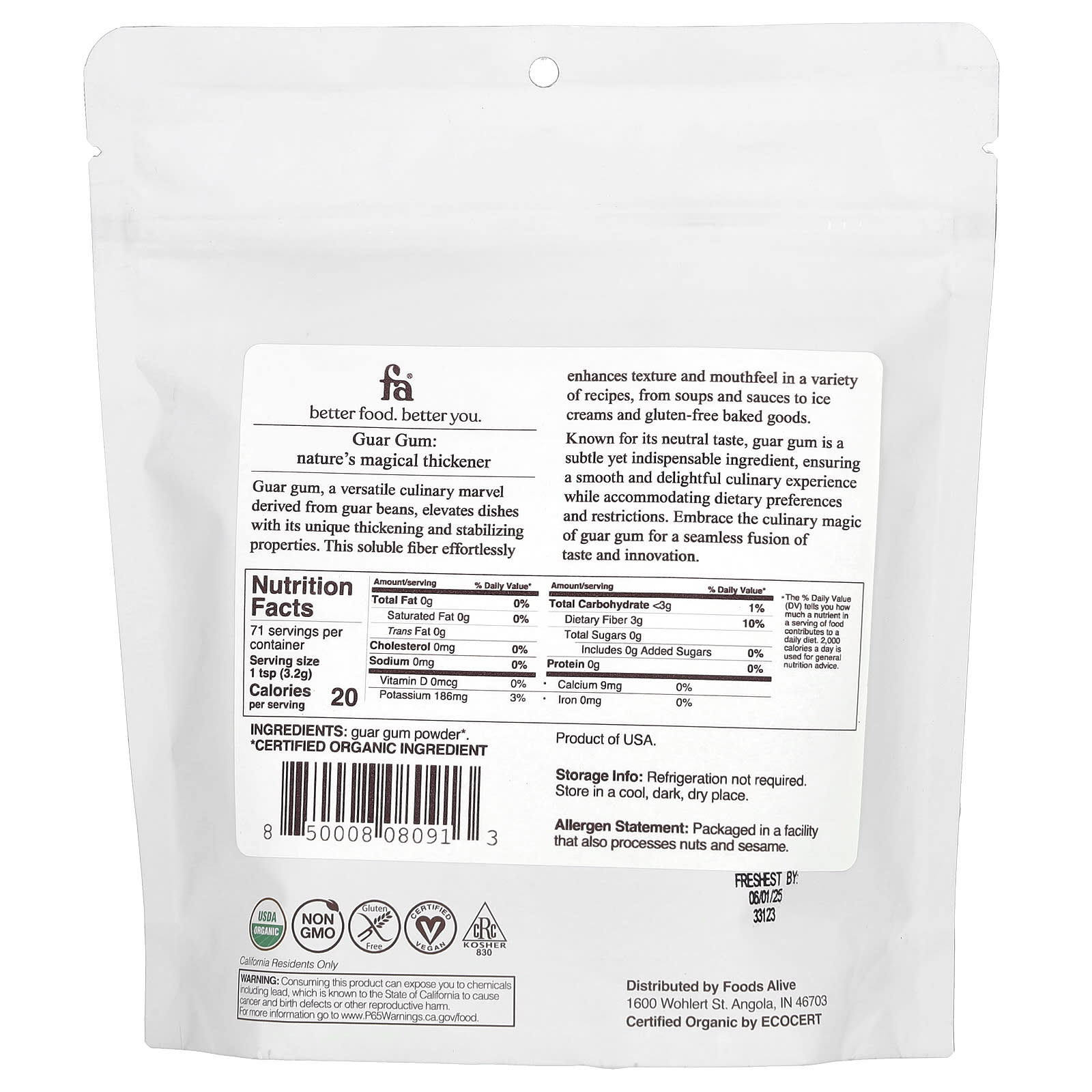 Foods Alive Organic Guar Gum Powder - 8 oz (227g) - Image 2
