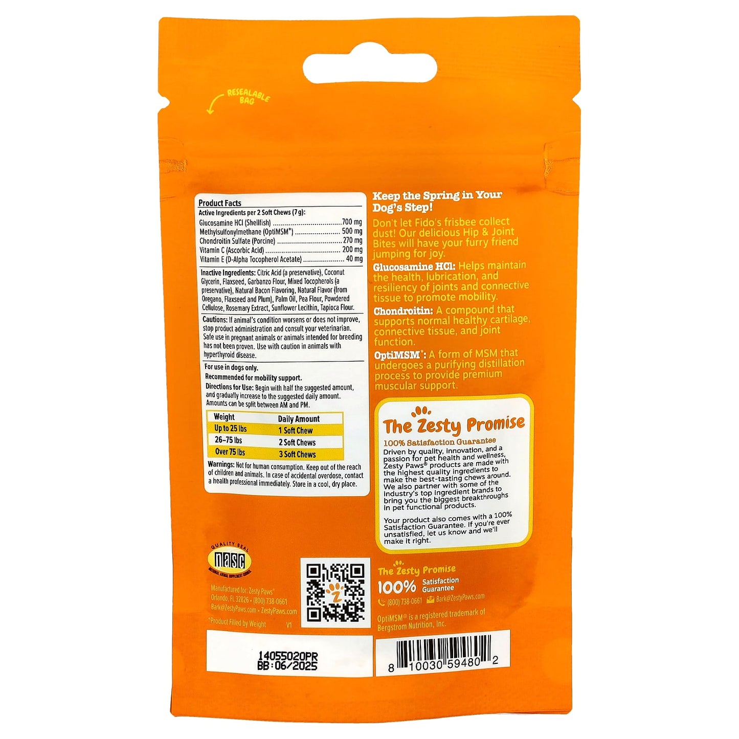 Zesty Paws, Hip & Joint Bites, For Dogs, All Ages, Bacon, 10 Soft Chews, 1.2 oz (35 g) - Image 2