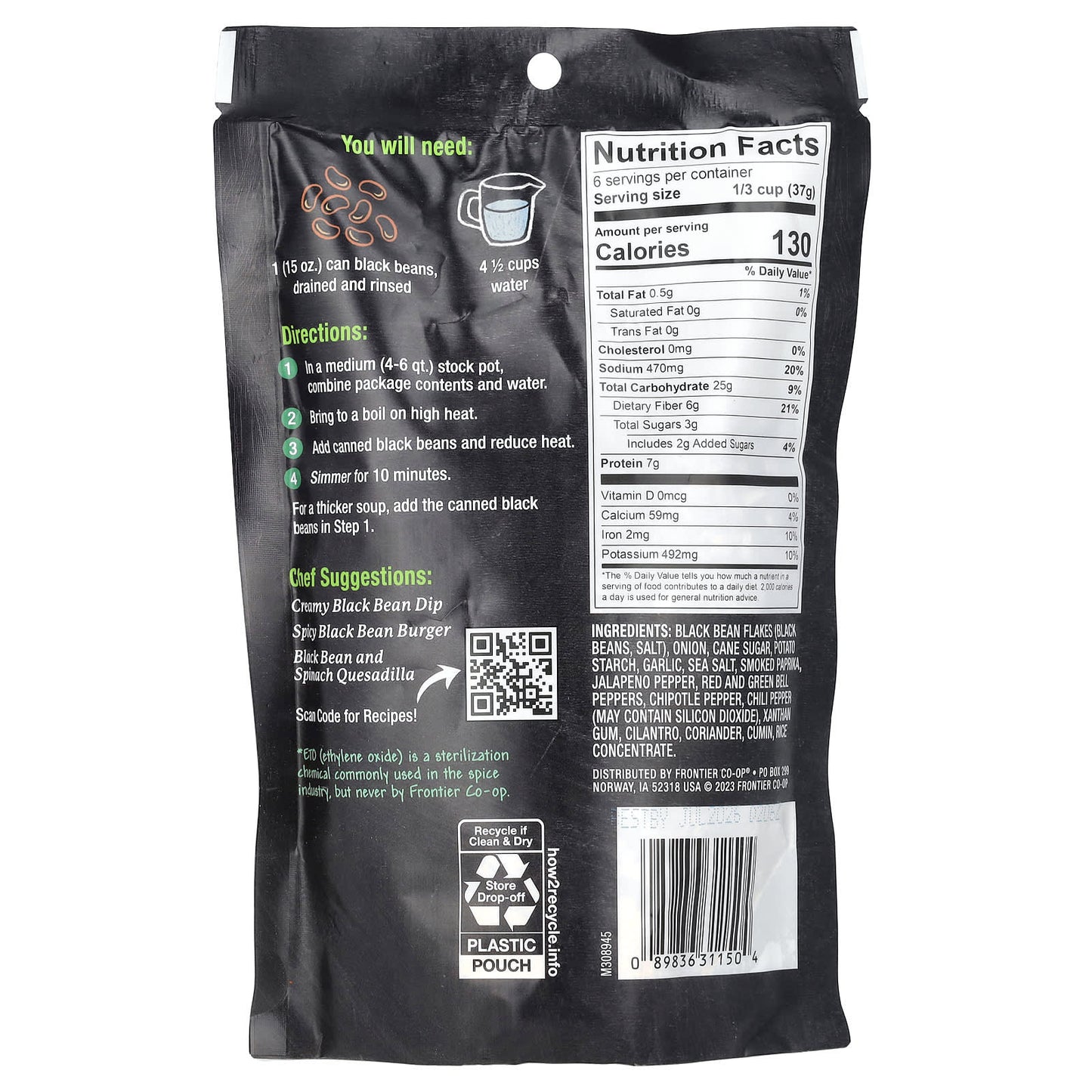 Hearty Spicy Black Bean Soup Mix by Frontier Co-op - 7.9 oz (224 g) - Image 2