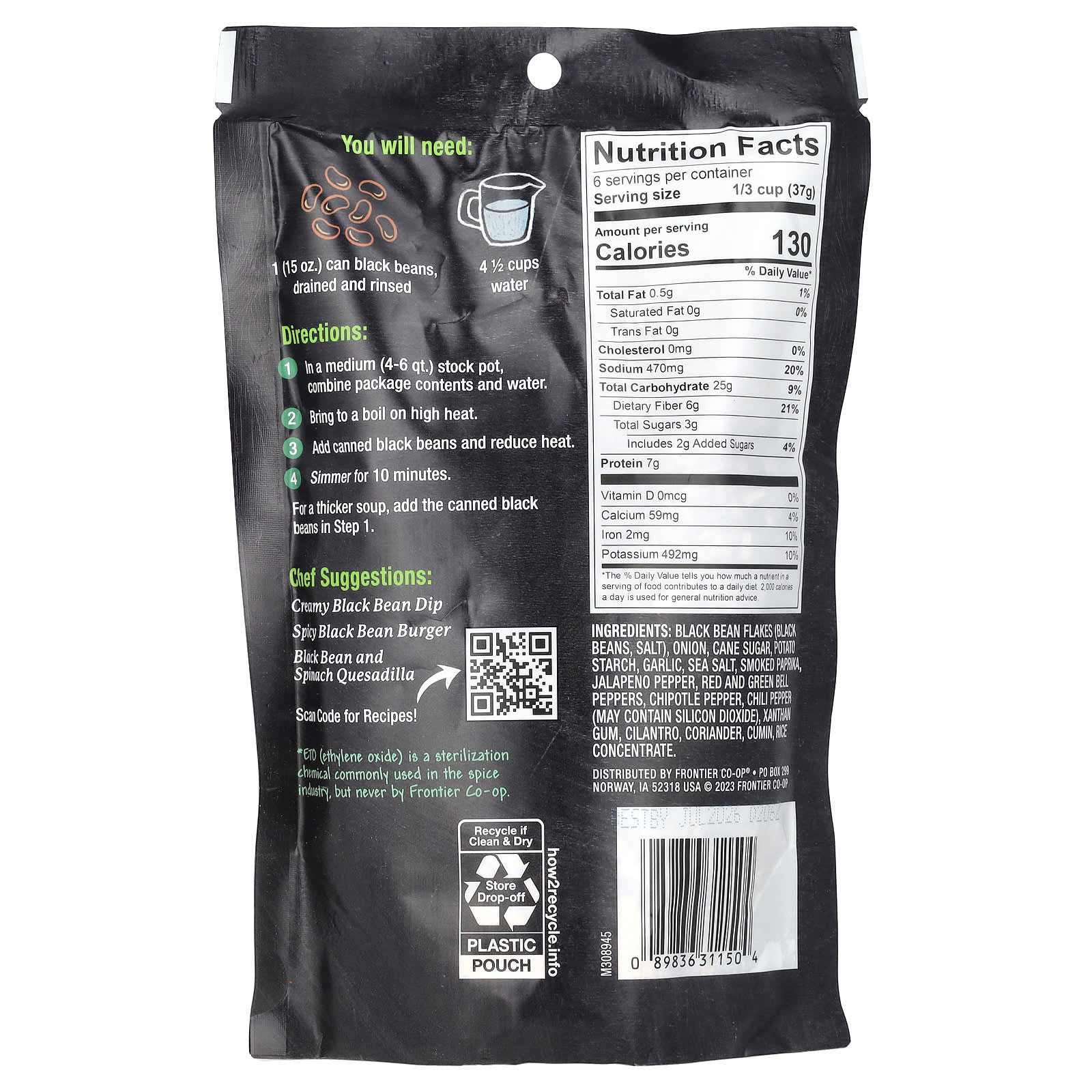 Hearty Spicy Black Bean Soup Mix by Frontier Co-op - 7.9 oz (224 g) - Image 2