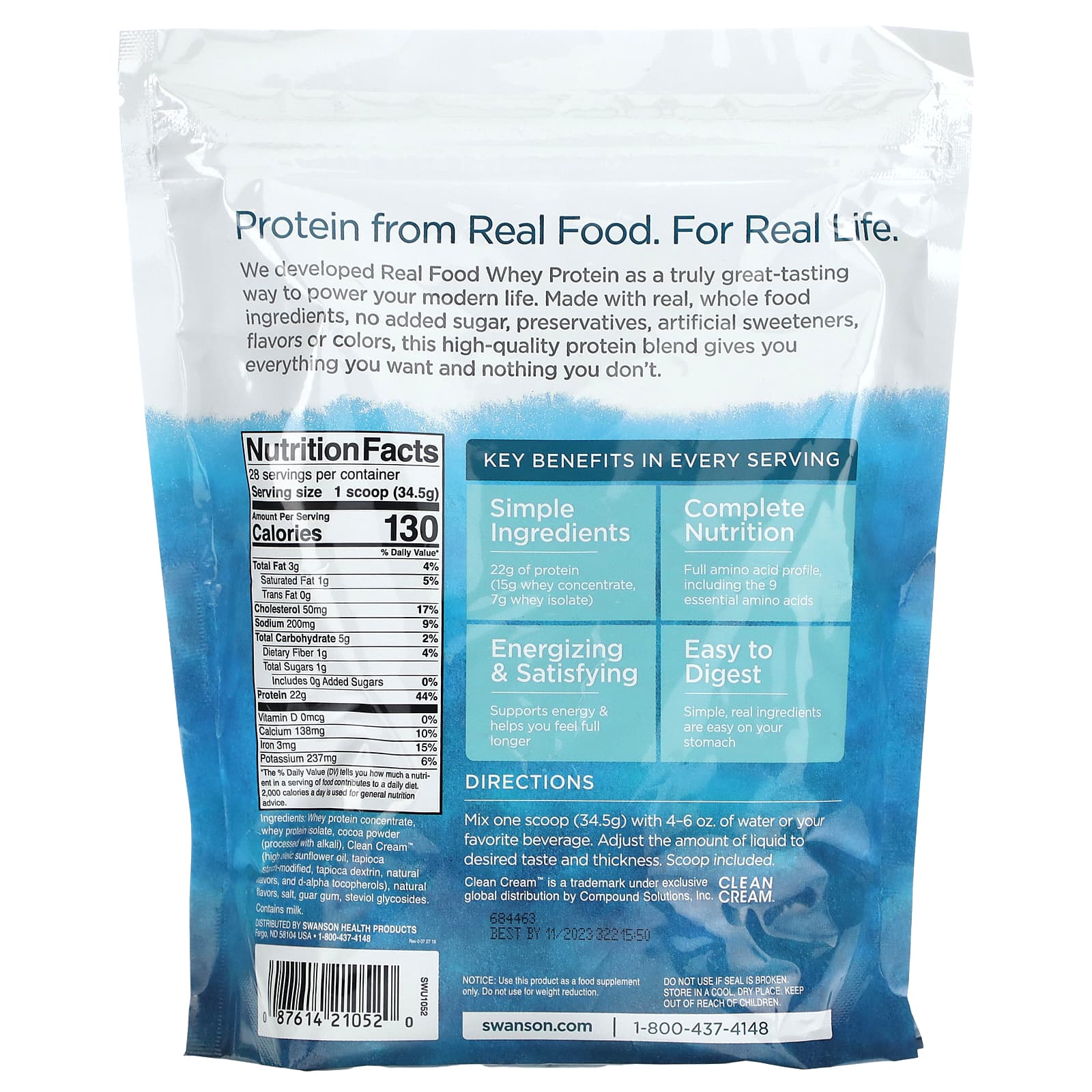 Swanson, Real Food Whey Protein, Chocolate Ice Cream, 2.1 lb (966 g) - Image 2