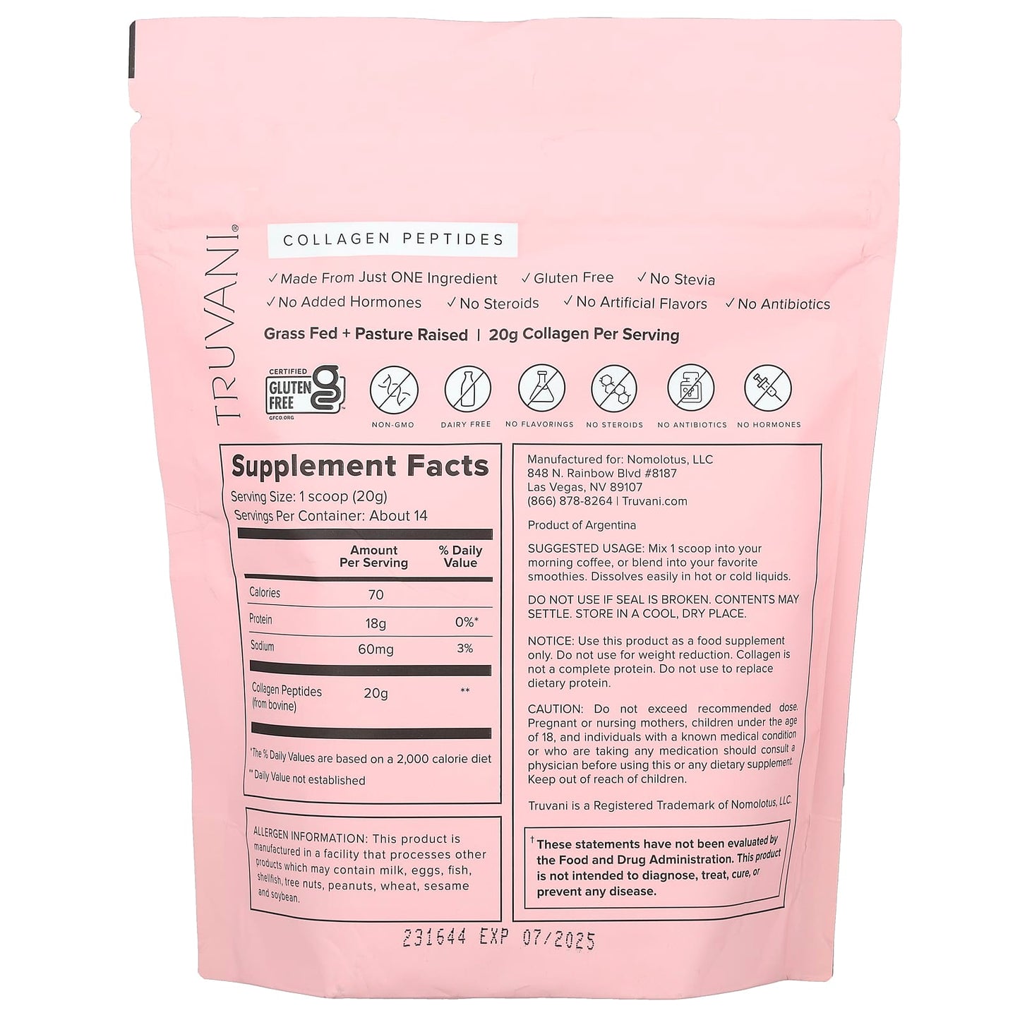 Truvani, Grass Fed Collagen Peptides, Unflavored , 9.88 oz (280 g) - Image 2