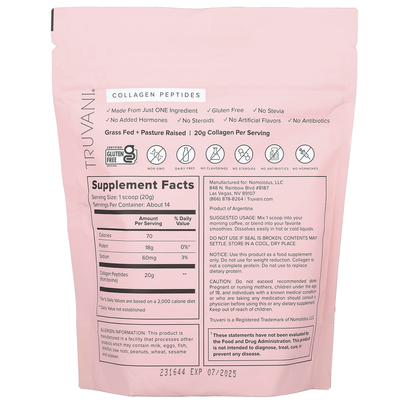 Truvani, Grass Fed Collagen Peptides, Unflavored , 9.88 oz (280 g) - Image 2