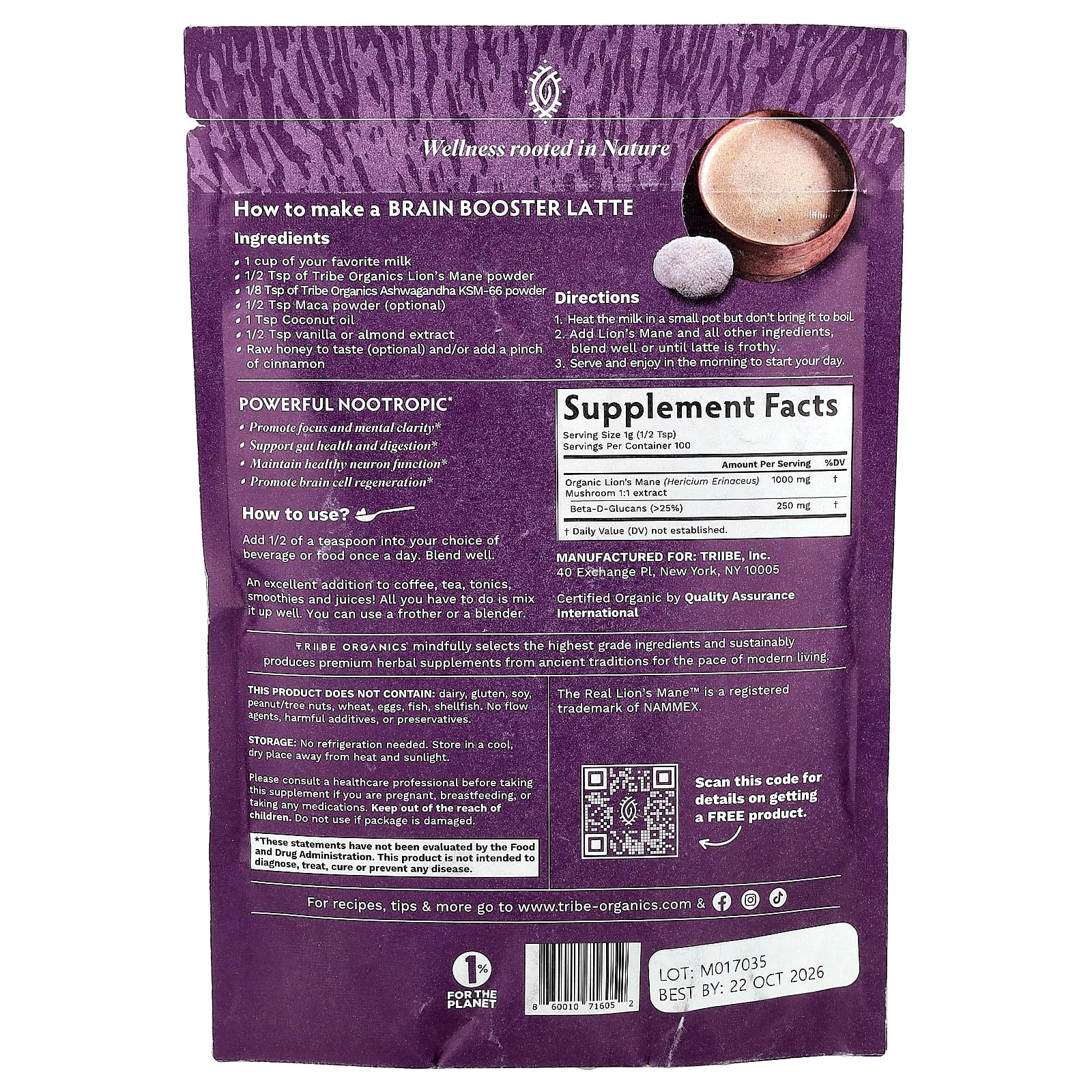 Tribe Organics, Lion's Mane Extract, 3.5 oz (100 g) - Image 2