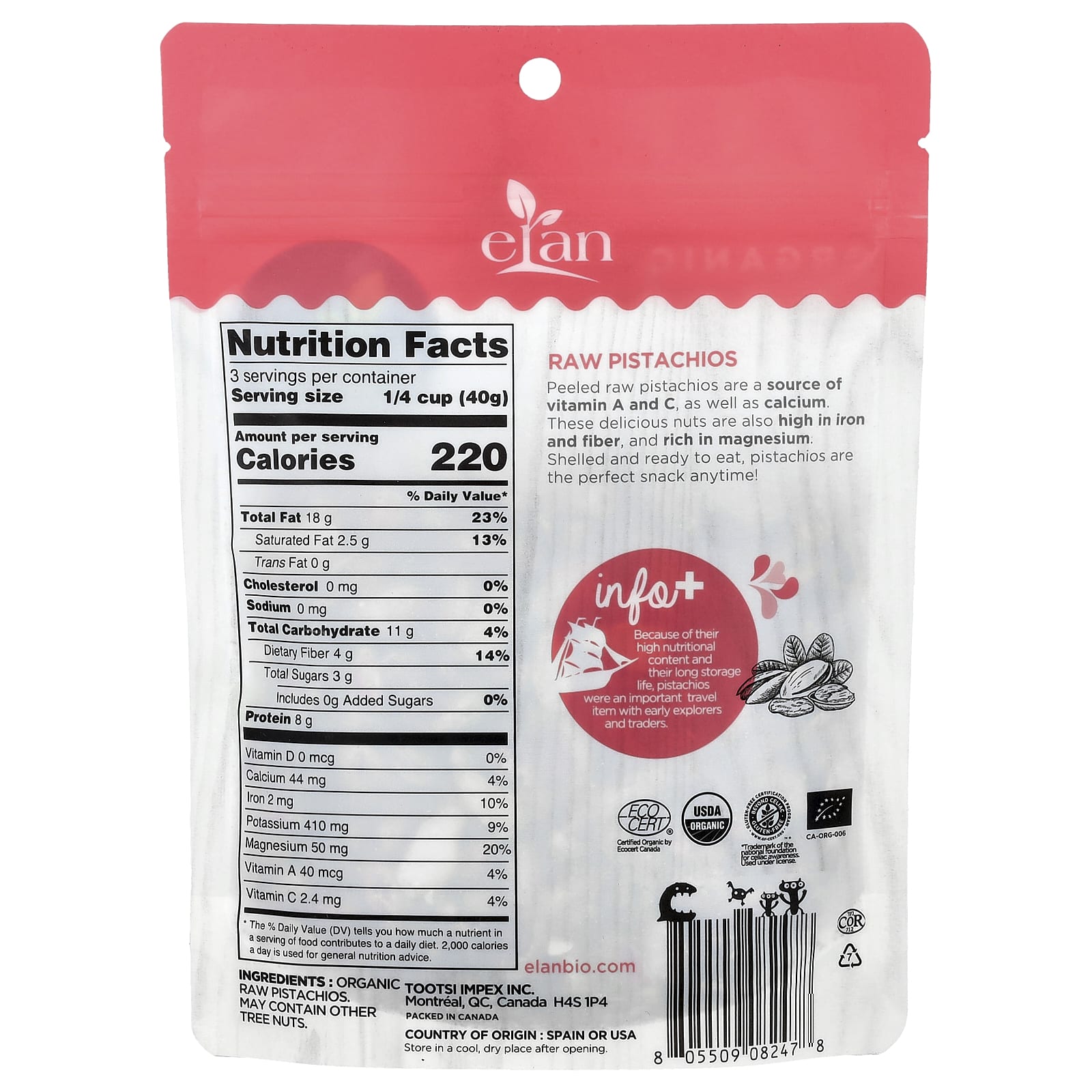 Crunchy, Nutritious Organic Pistachios by Elan - 4.8 oz (135g) - Image 2