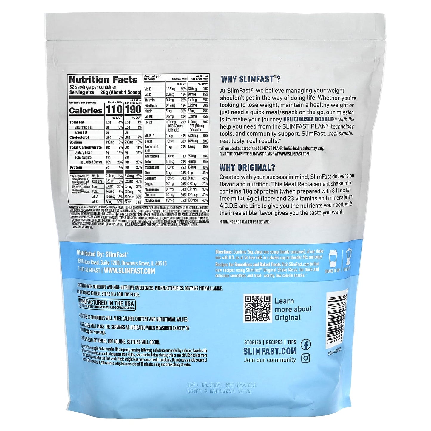 SlimFast, Original, Meal Replacement Shake Mix, French Vanilla, 2.98 lb (1.35 kg)
