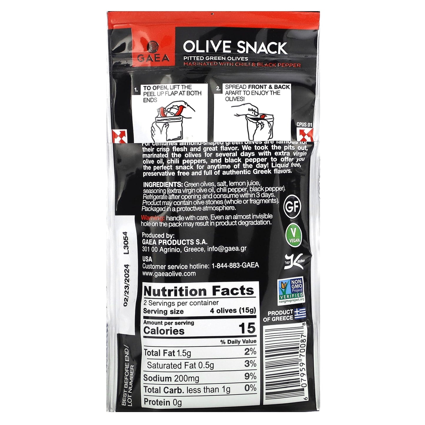 Gaea, Pitted Green Olives in Chili & Black Pepper, 1 oz (30 g) - Gluten Free & Vegan - Image 2