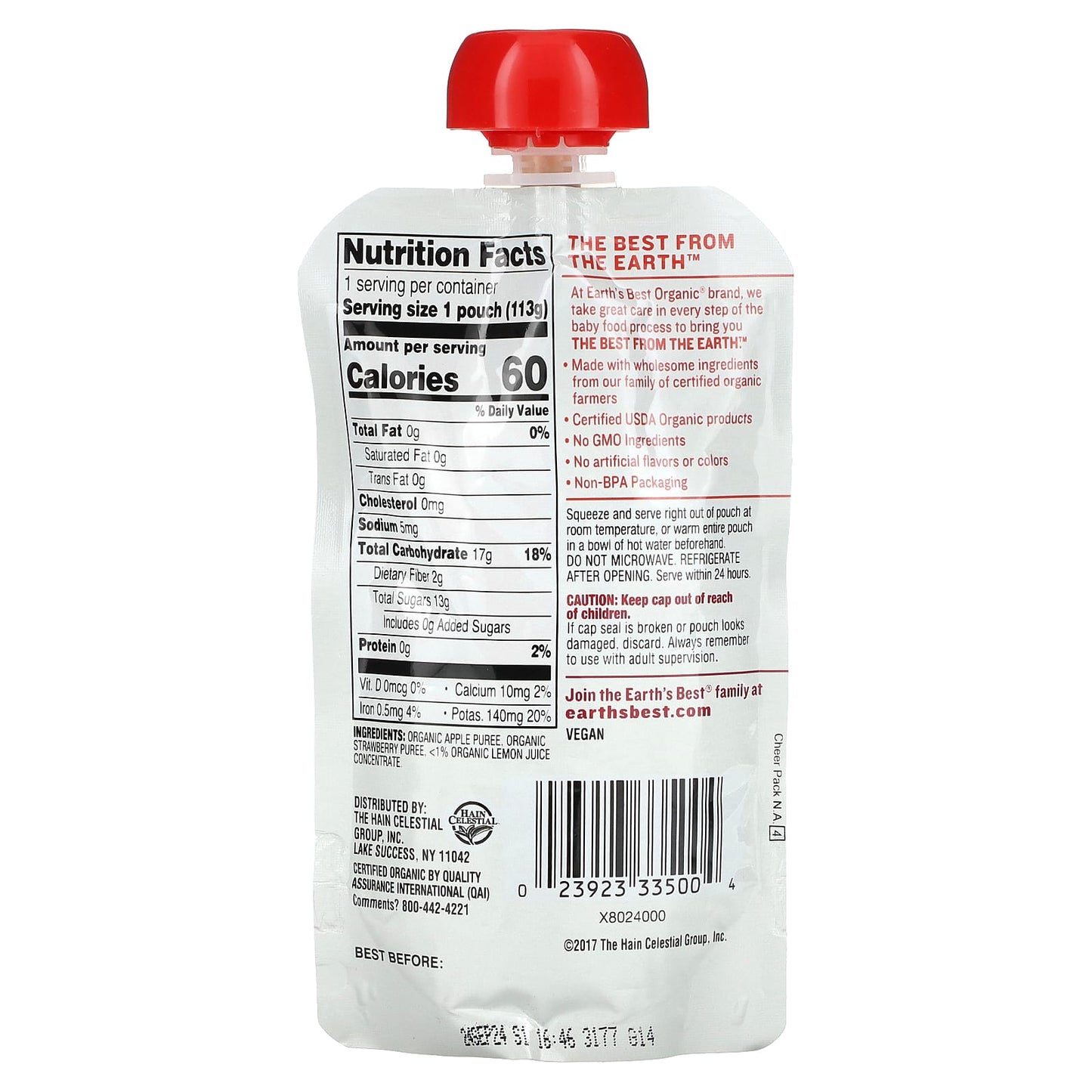 Earth's Best Organic Baby Food Apple Strawberry Puree, 6+ Months, 4 oz - Image 2