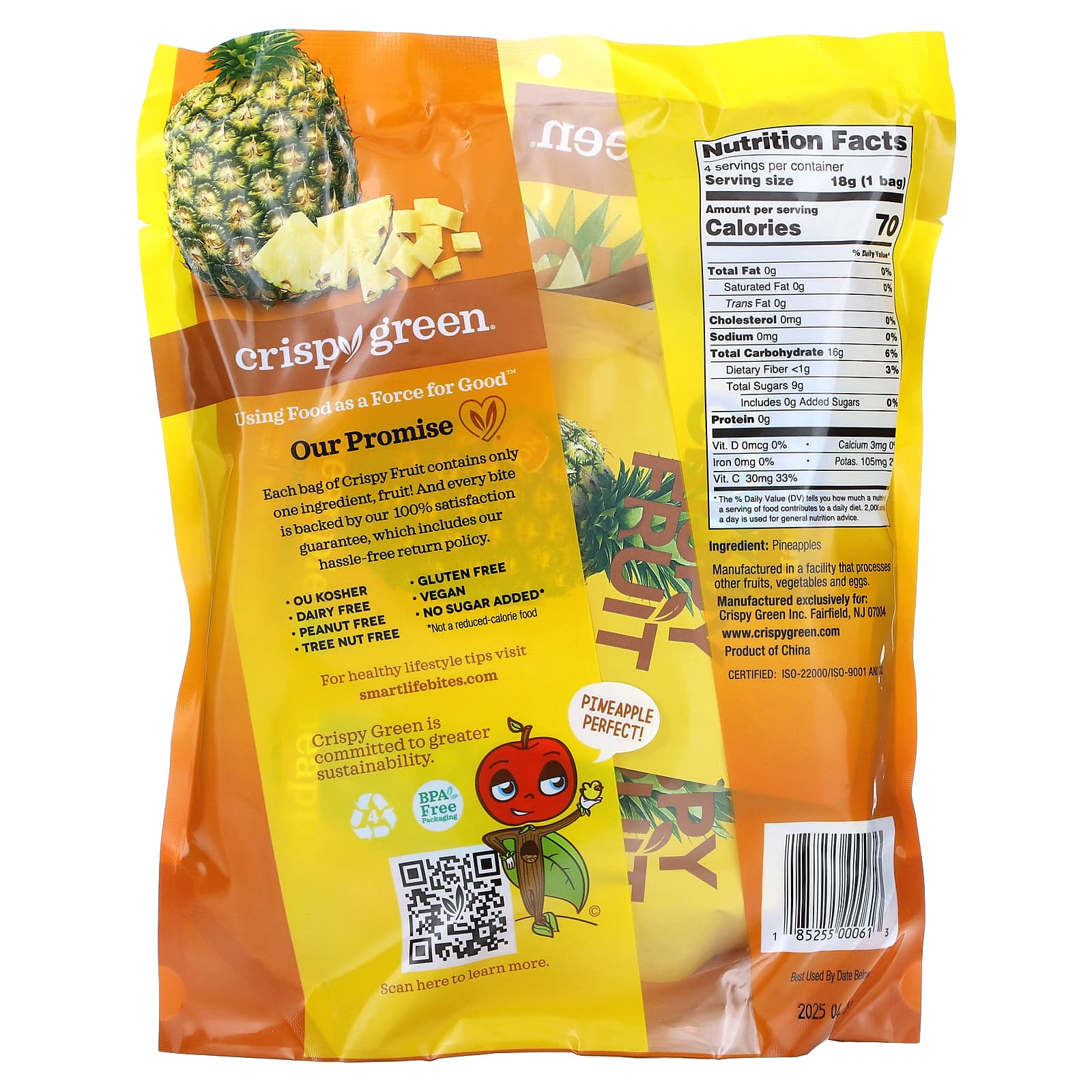 Crispy Green Freeze-Dried Pineapple Snacks, 4 Pack, 0.63 oz Each - Image 2