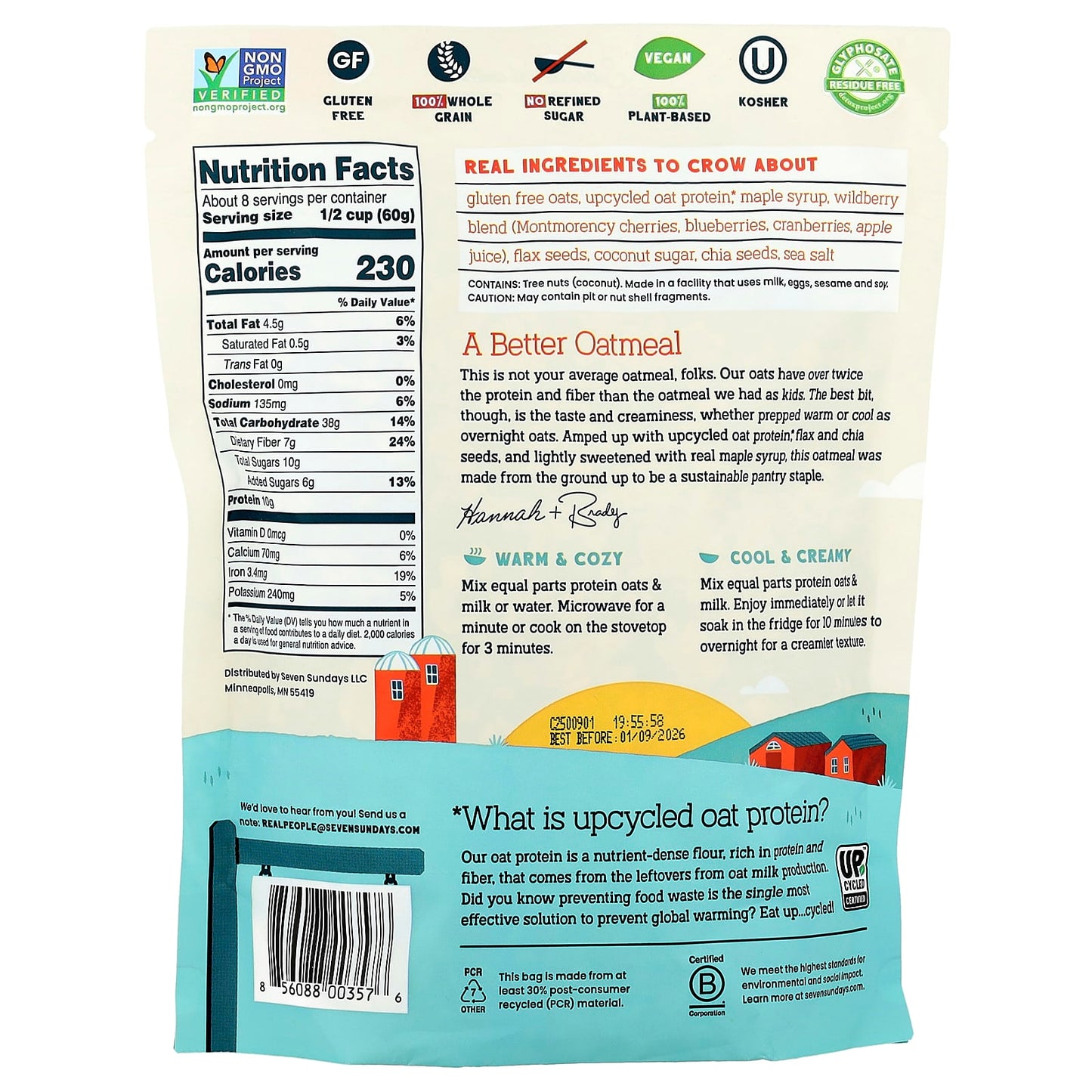 Seven Sundays, Protein Oats With Flax & Chia, Wild Berry, 16 oz (454 g) - Image 2