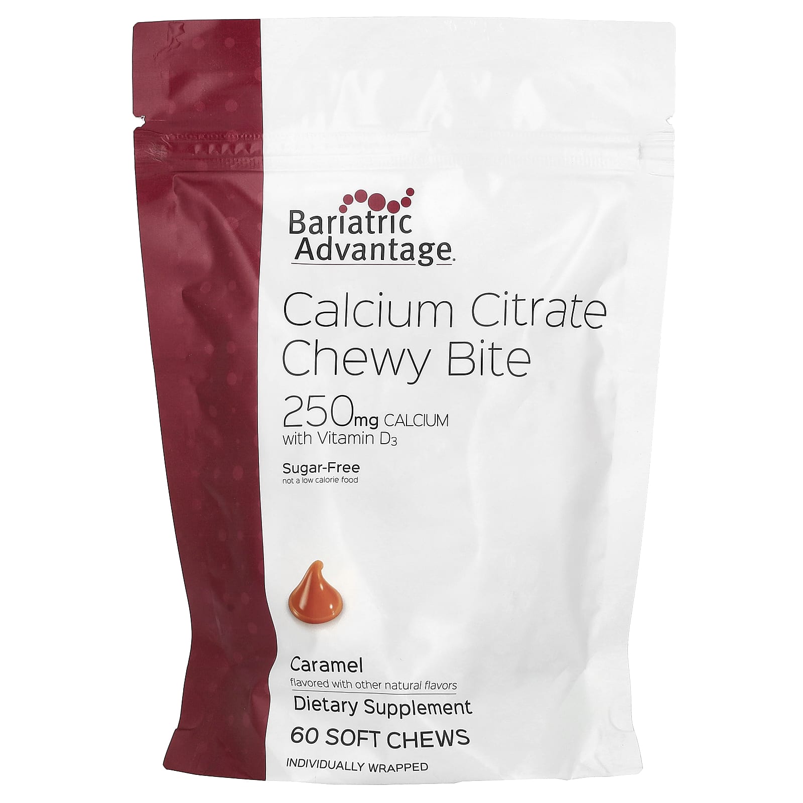 Bariatric Calcium Citrate Chewy Bites - Sugar-Free, Caramel, 60 Soft Chews - Image 1