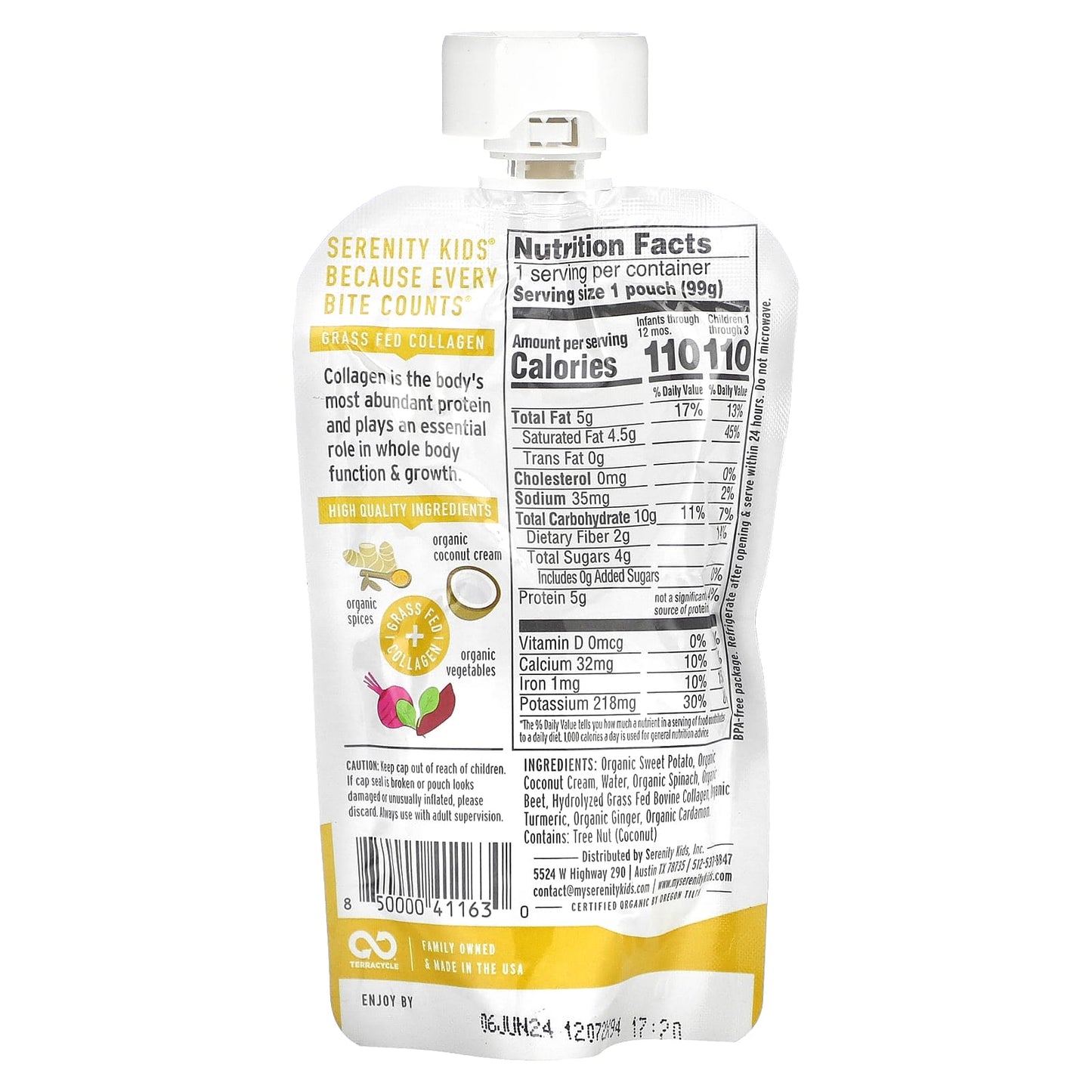 Serenity Kids, Dairy-Free Smoothie + Protein, All Ages 6+ Months, Sweet Potato Spice, 3.5 oz (99 g) - Image 2