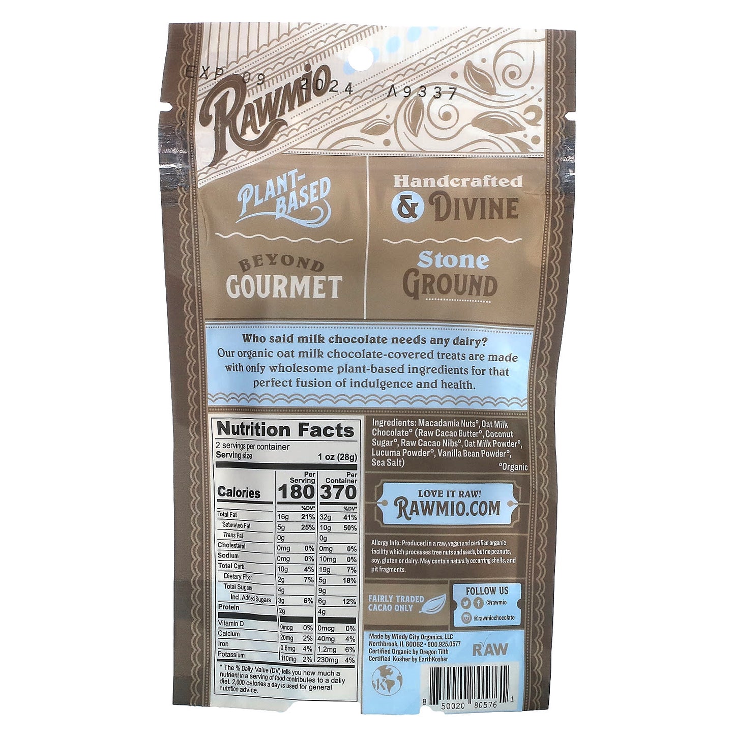 Rawmio, Oat Milk Chocolate Covered Macadamia Nuts, 2 oz (56.7 g) - Image 2