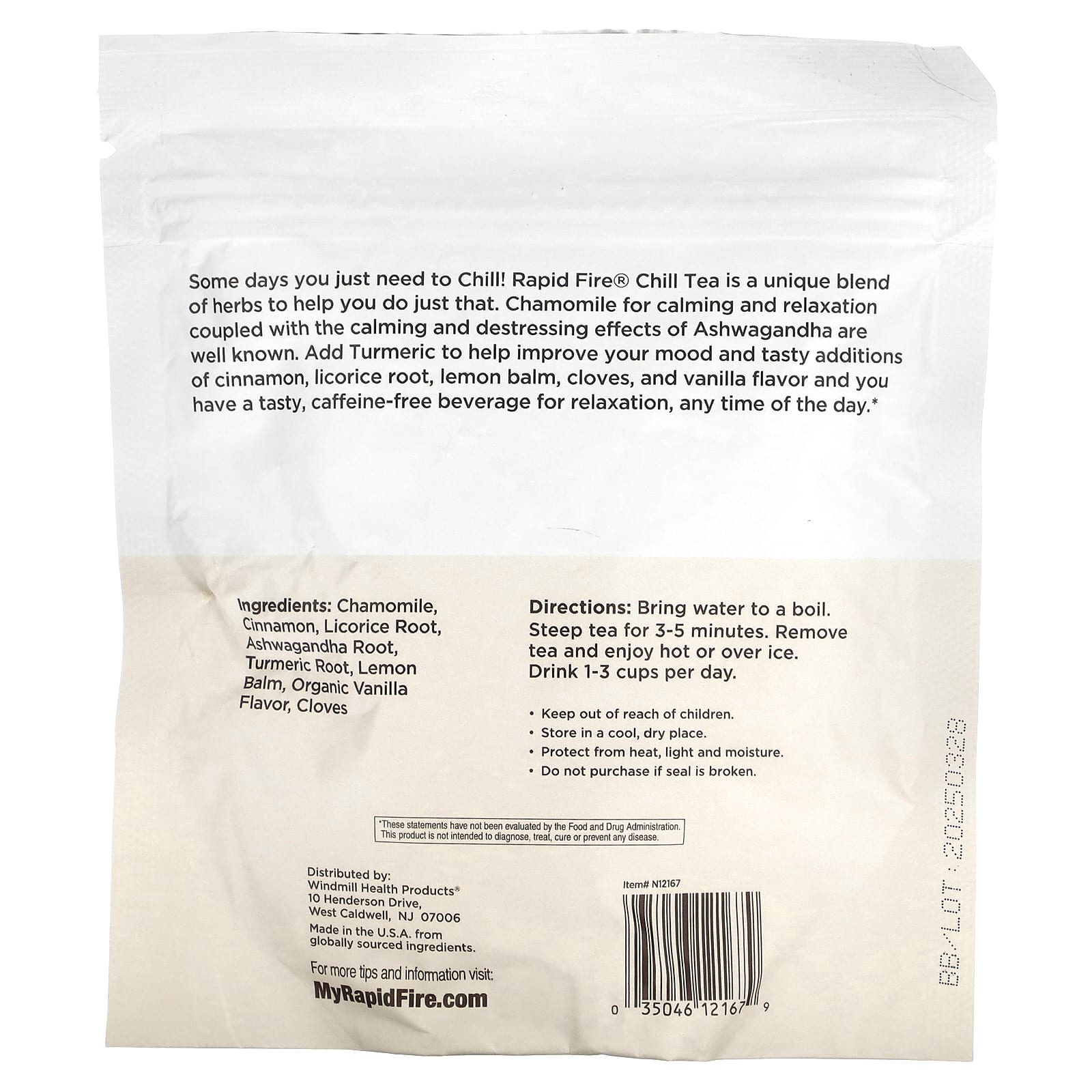 RAPIDFIRE, Chill Tea, Ashwagandha, Vanilla, 14 Pyramid Tea Sachets, 0.87 oz (24.64 g) - Image 2