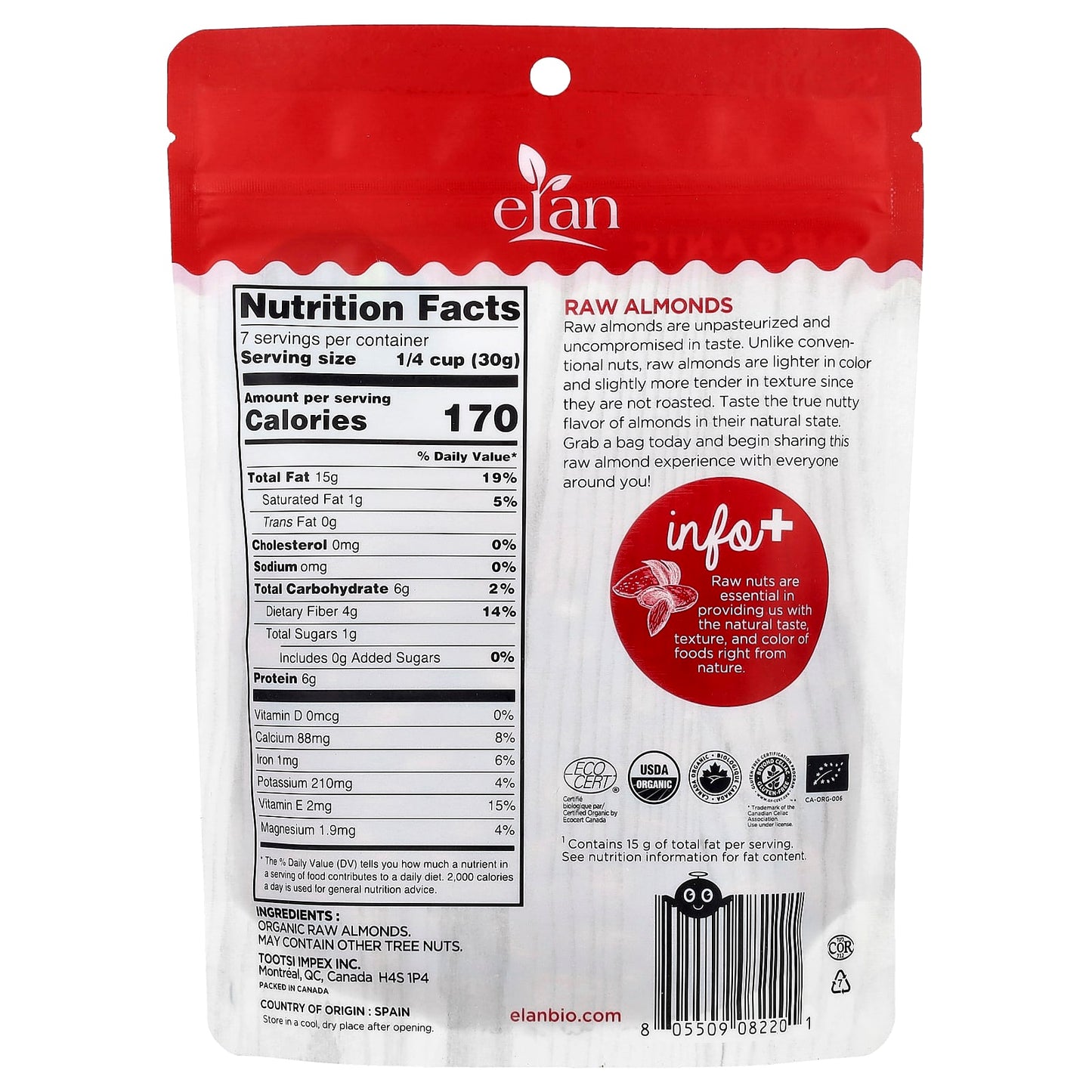 Raw Organic Almonds by Elan, 7 oz - USDA Certified & Kosher - Image 2
