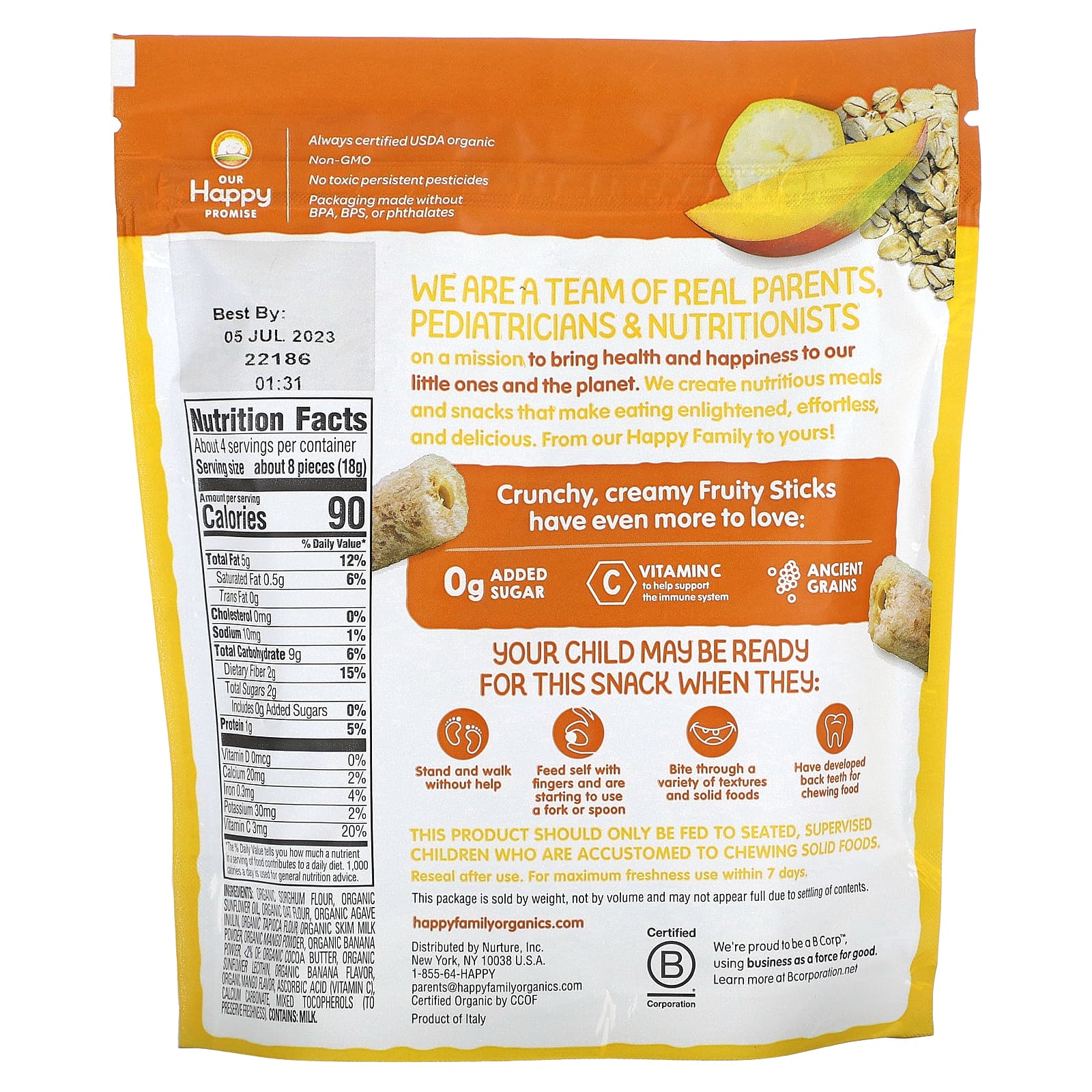Organic Banana & Mango Fruity Sticks for Kids - Happy Family Organics - Image 2