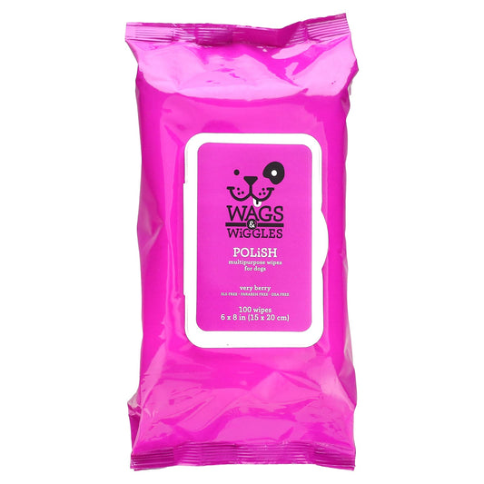 Wags & Wiggles, Polish, Multipurpose Wipes for Dogs, Very Berry , 100 Wipes - Image 1