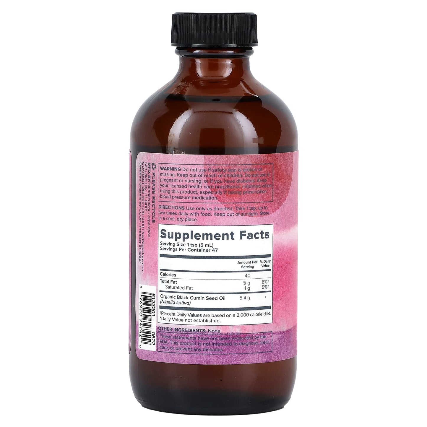 Heritage Store USDA Organic Black Seed Oil, 8 fl oz (237 ml) - Image 2