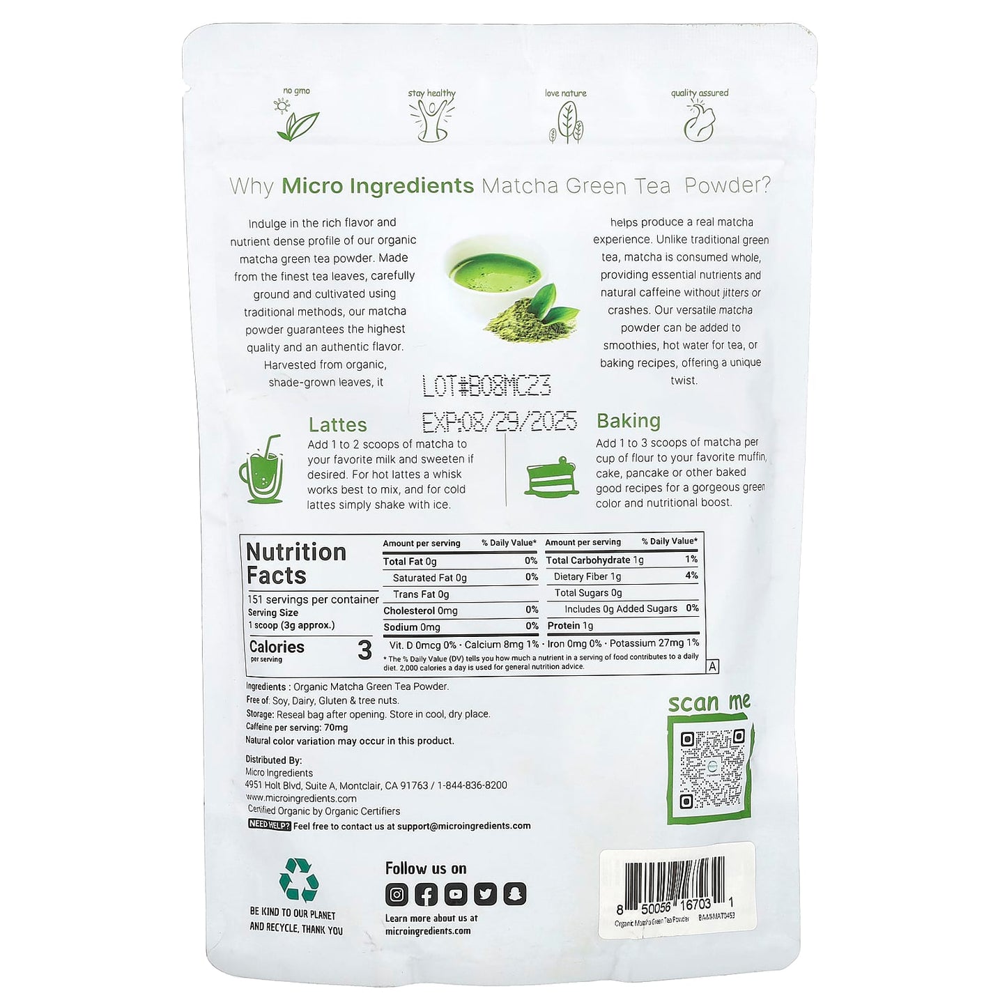 Micro Ingredients, Organic Matcha Green Tea, 1 lb (454 g) - Image 2