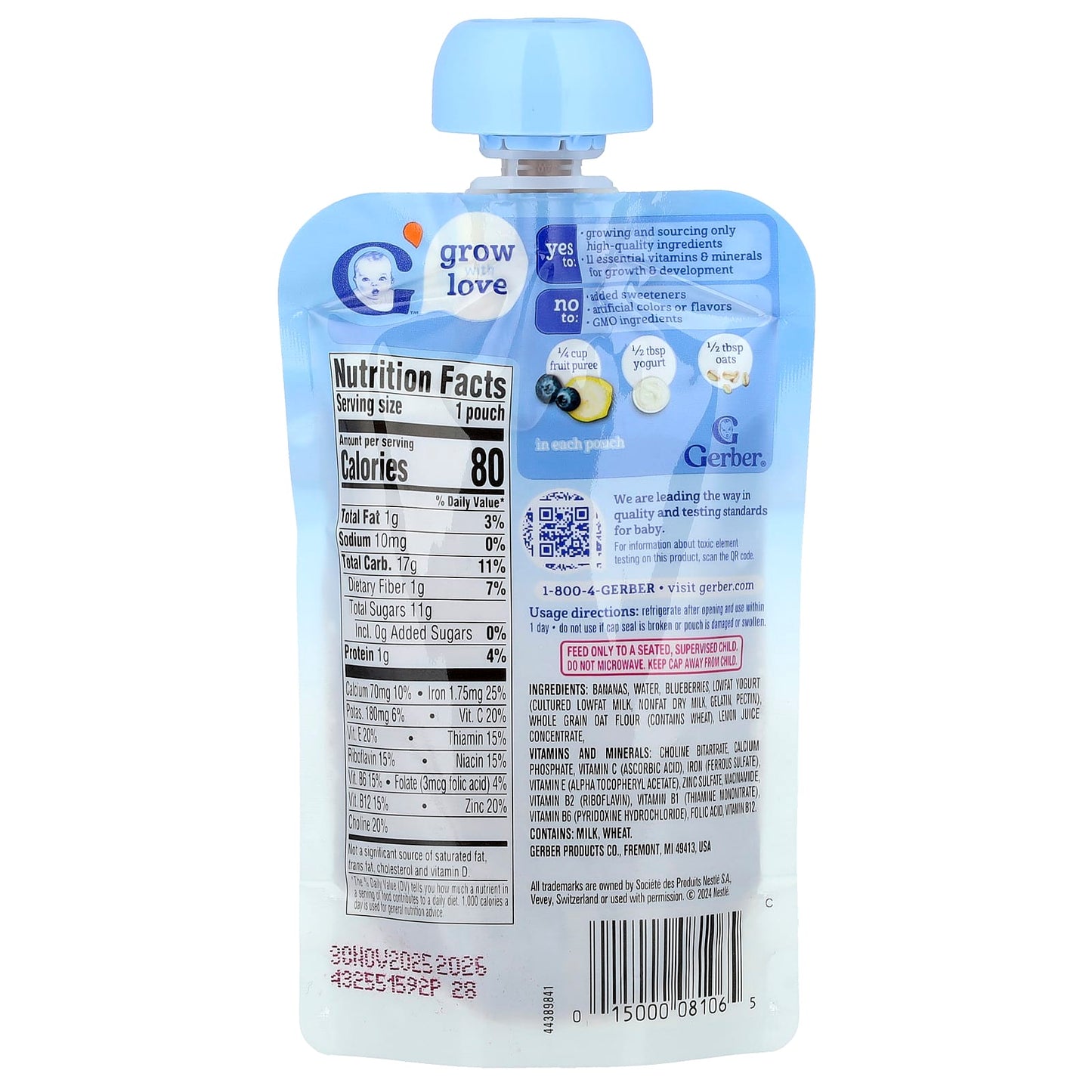 Gerber Banana Blueberry Fruit Puree & Whole Grains Toddler Food - Image 2