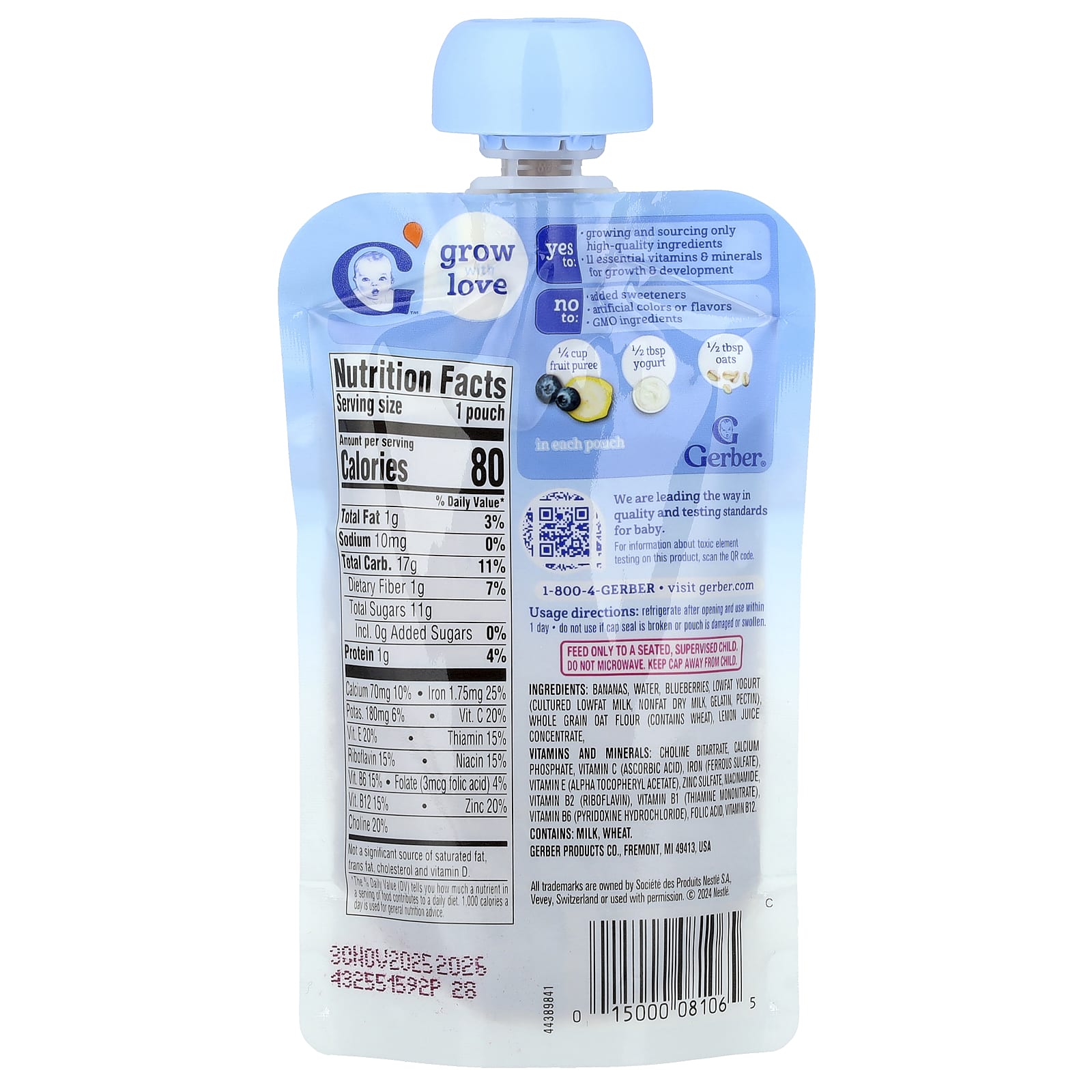 Gerber Banana Blueberry Fruit Puree & Whole Grains Toddler Food - Image 2