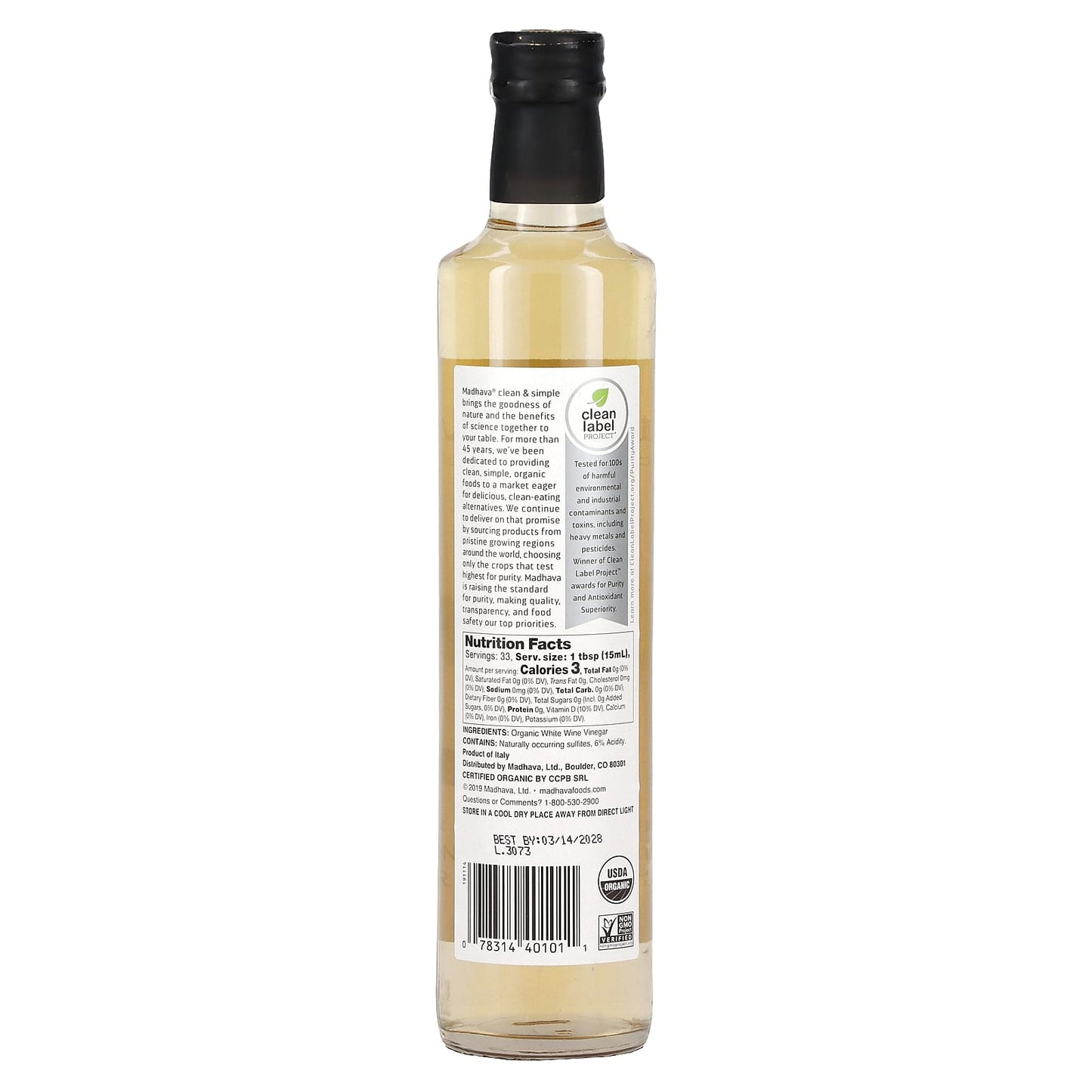 Madhava, Organic White Wine Vinegar, 16.9 fl oz - Image 2