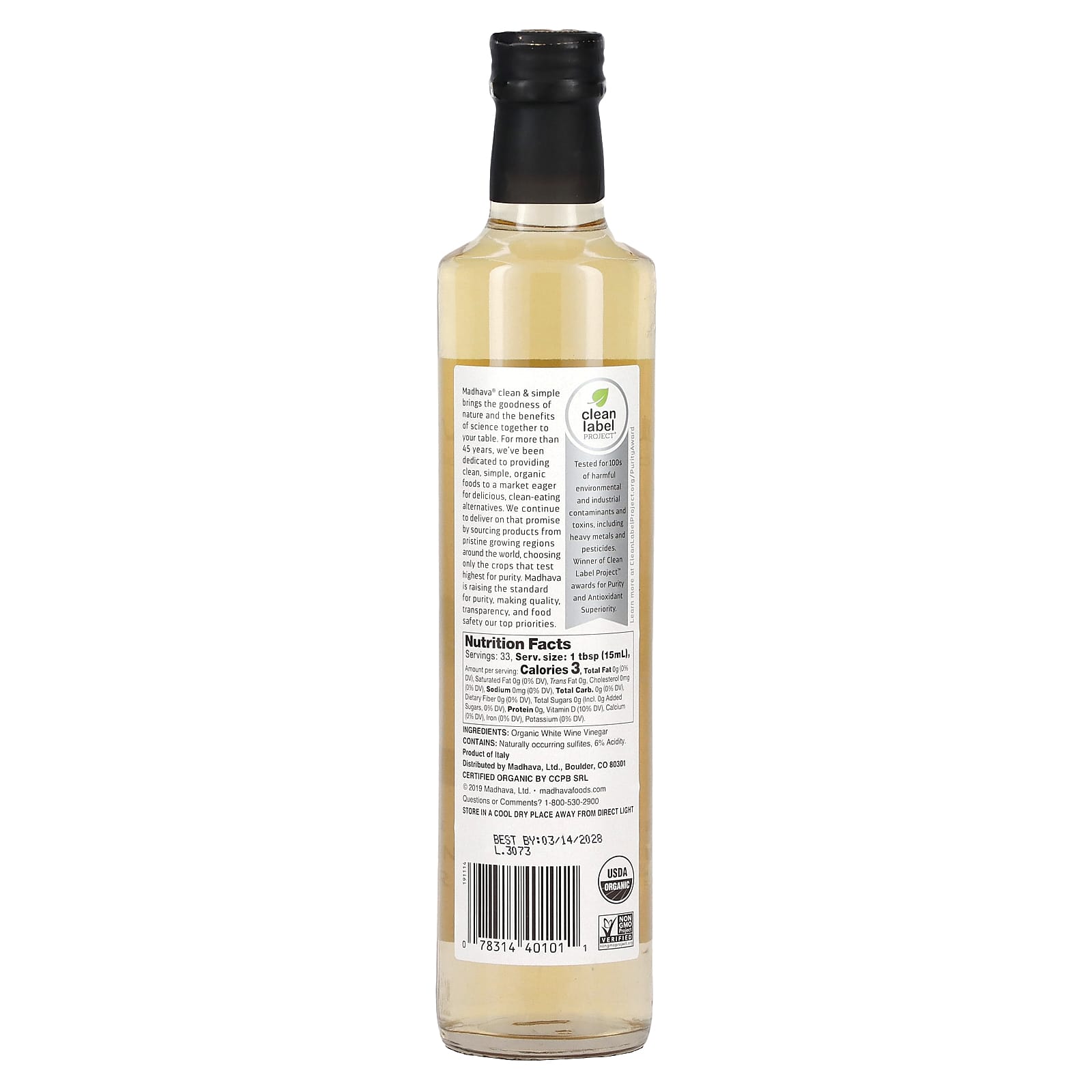 Madhava, Organic White Wine Vinegar, 16.9 fl oz - Image 2