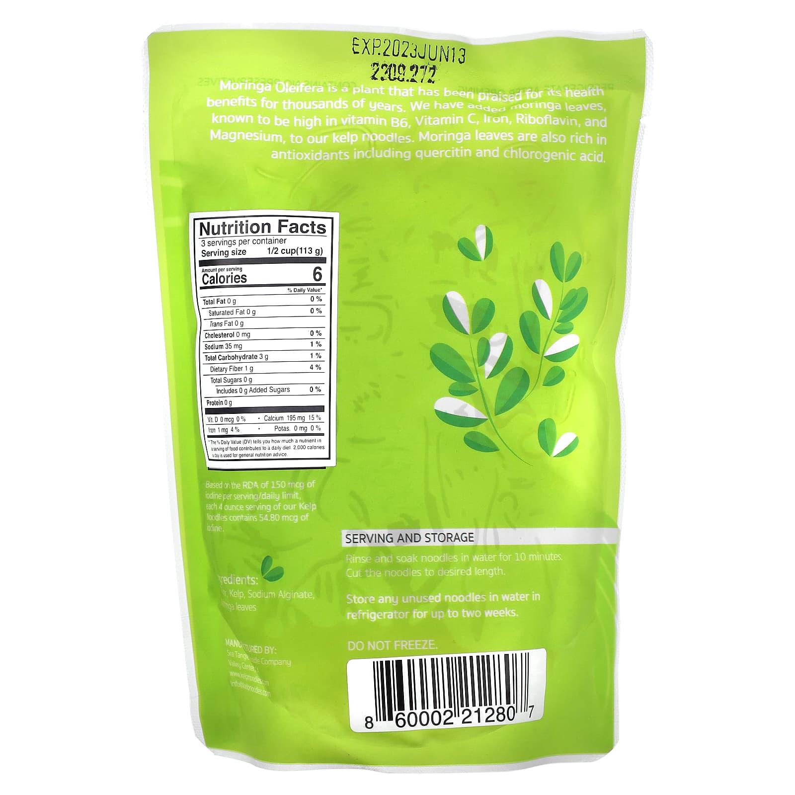 Sea Tangle Noodle Company, Kelp Noodles with Moringa, 12 oz (340 g) - Image 2