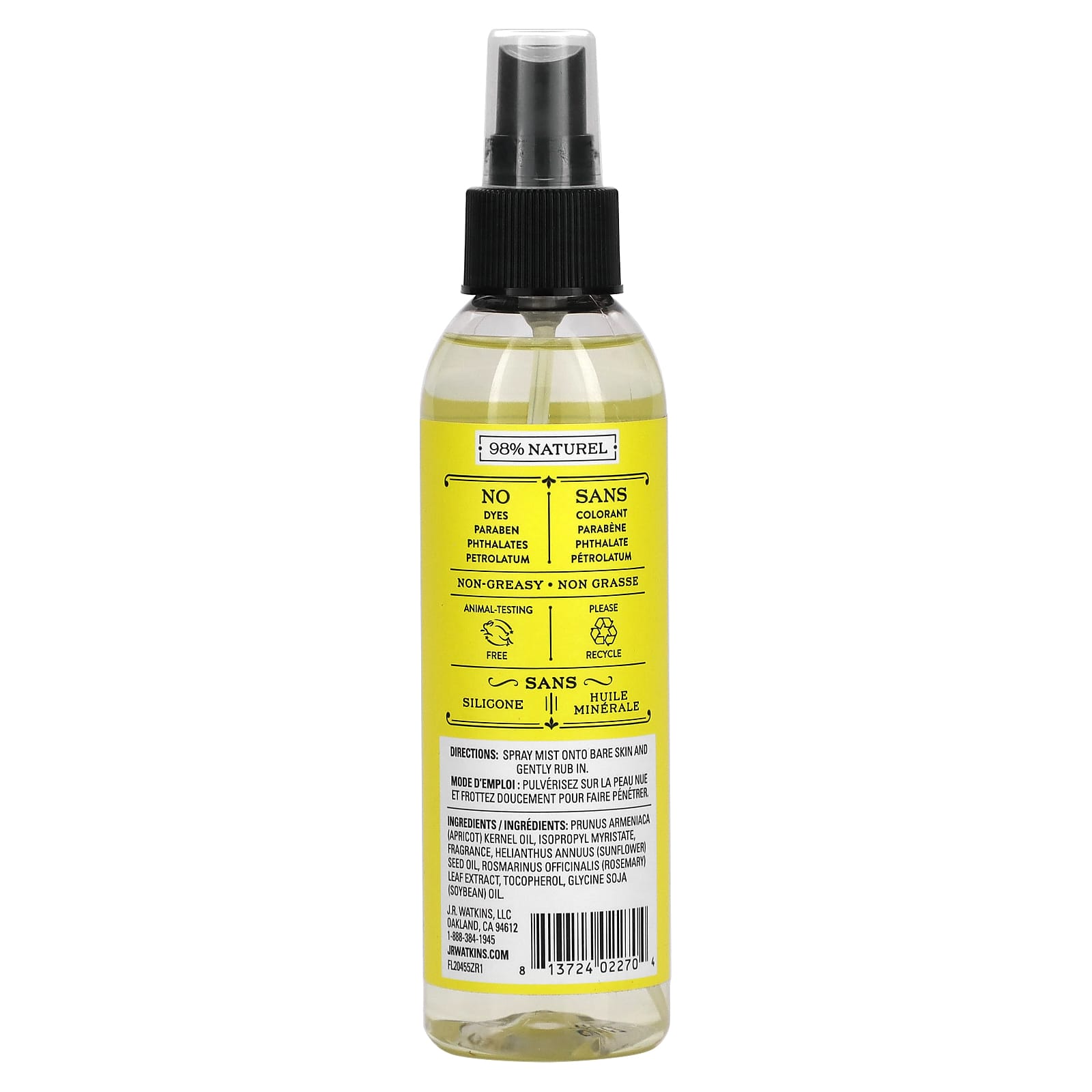 Natural Lemon Body Oil Mist by J R Watkins, 6 fl oz - Image 2