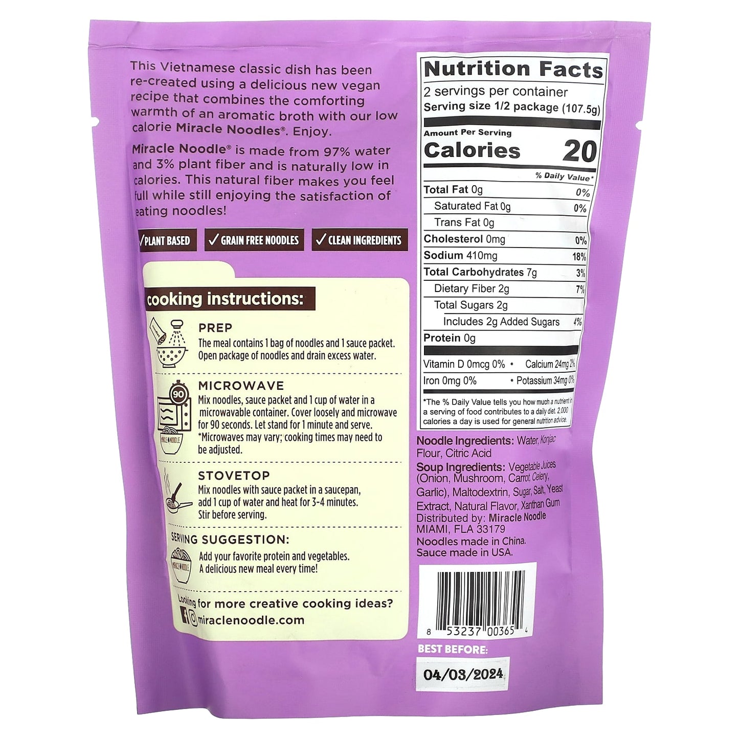 Miracle Noodle, Vegan Pho + Plant Based Noodles , 7.6 oz (215 g) - Image 2