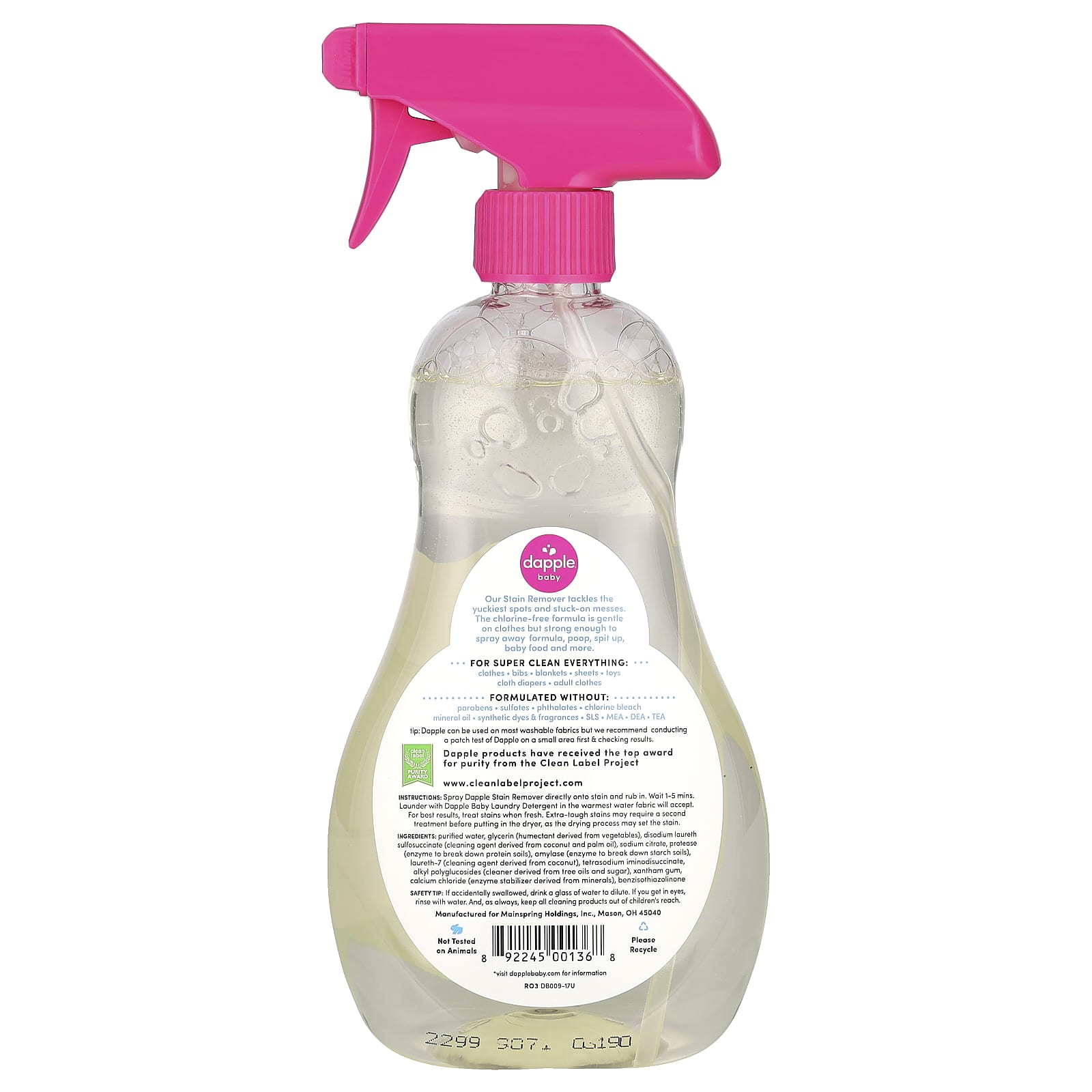 Dapple Baby Stain Remover Spray, Fragrance-Free, Non-Toxic & Gentle - Image 2