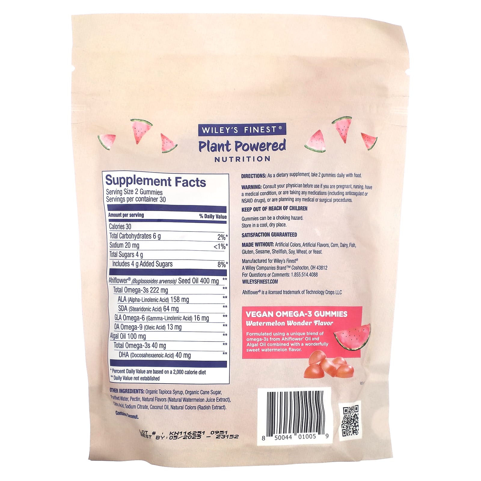 Wiley's Finest, Plant Powered Nutrition, Vegan Omega-3 Gummies, Watermelon Wonder, 262 mg, 60 Gummies (131 mg per Gummy) - Image 2