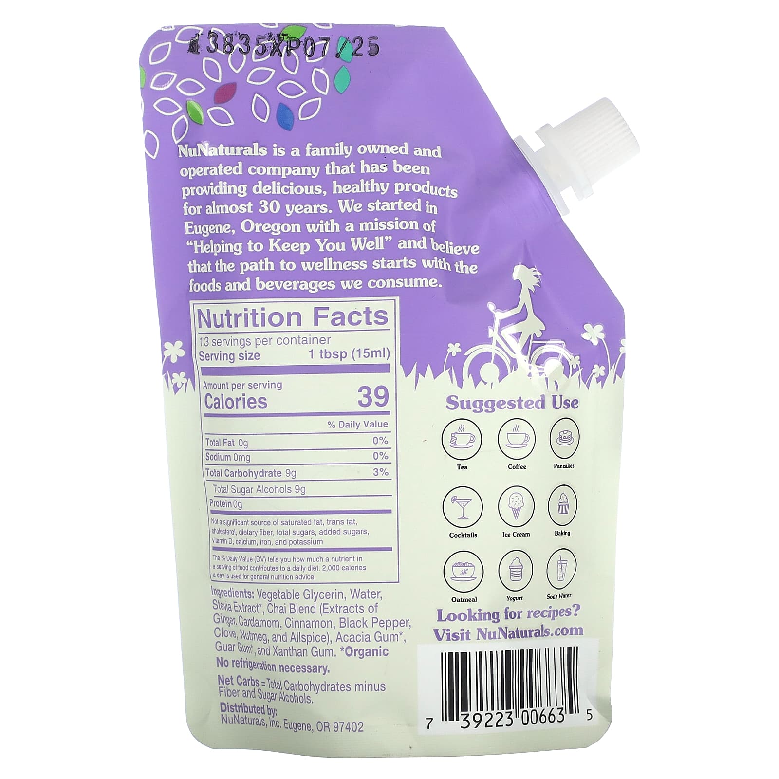 NuNaturals, NuStevia Pourable Chai Spice Syrup, 6.6 fl oz,  (0.2 l) - Image 2