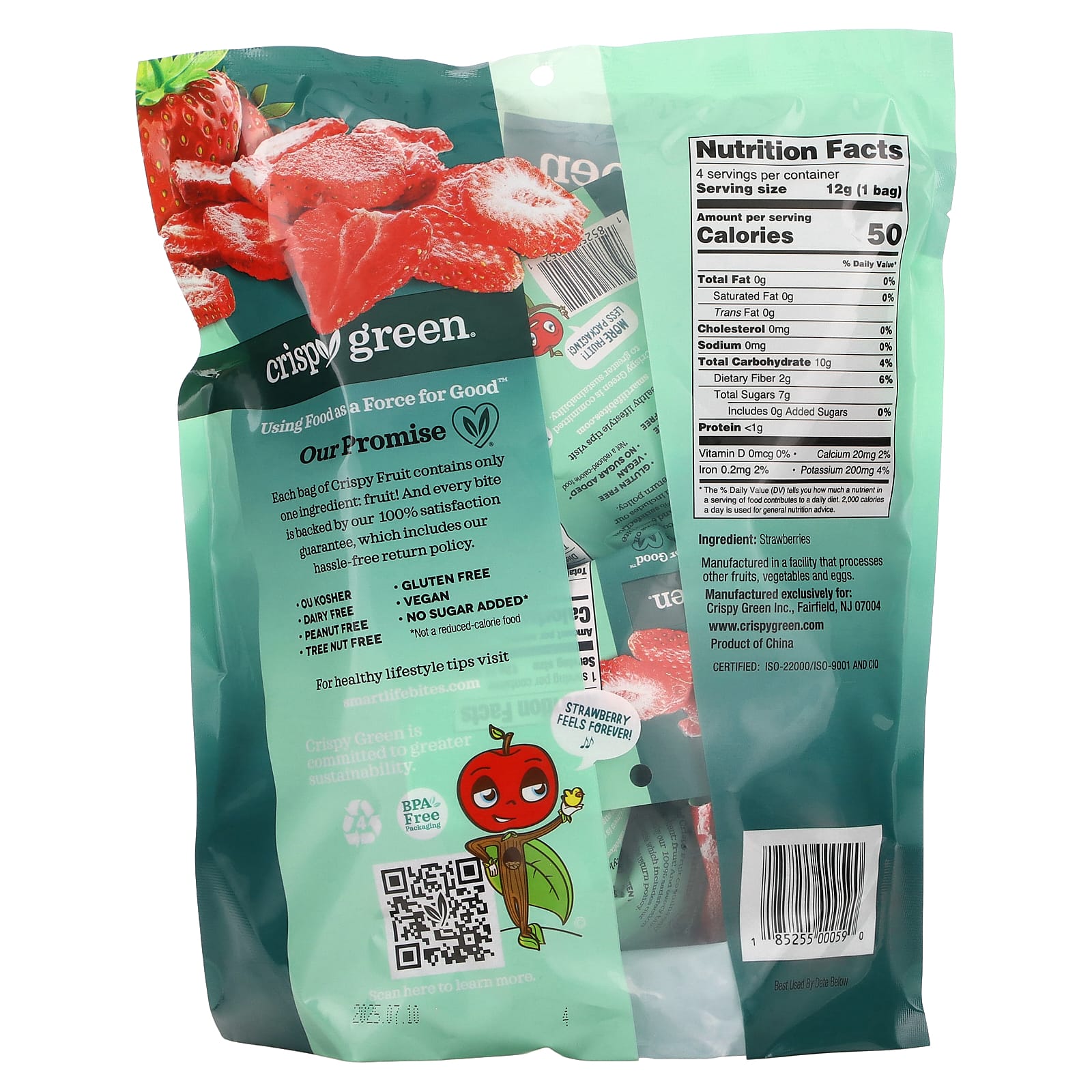 Strawberry Crisps by Crispy Green, 100% Freeze-Dried, 4 Pack - Image 2