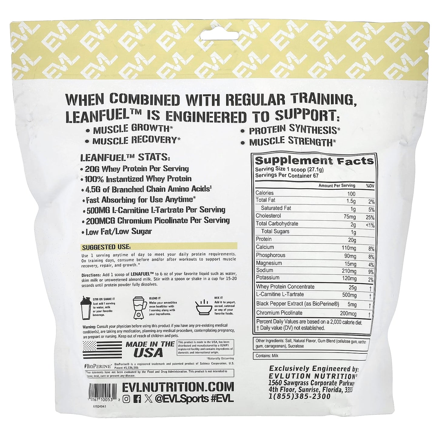 EVLution Nutrition LeanFuel Vanilla Protein Powder 4lb - Image 2
