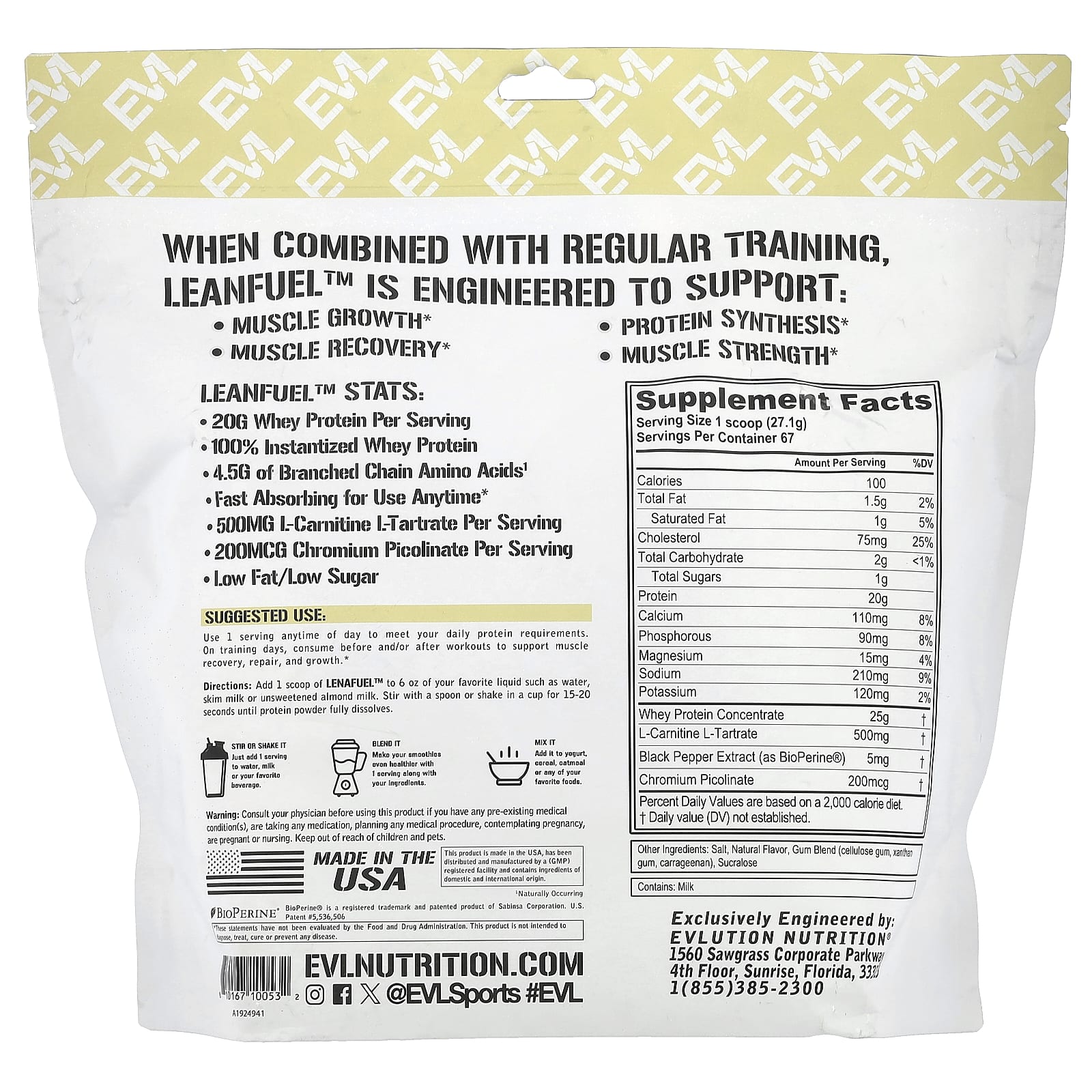 EVLution Nutrition LeanFuel Vanilla Protein Powder 4lb - Image 2