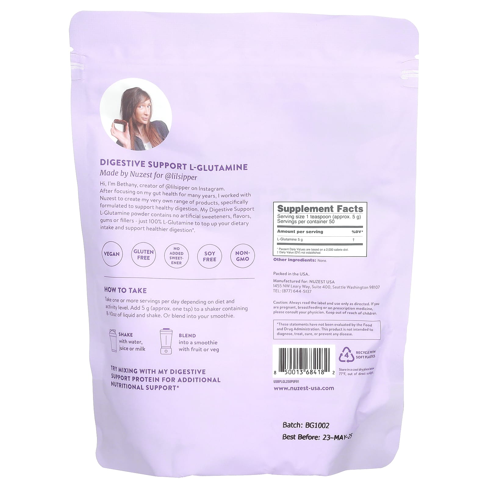 Nuzest, Digestive Support L-Glutamine, 8.8 oz (250 g) - Image 2