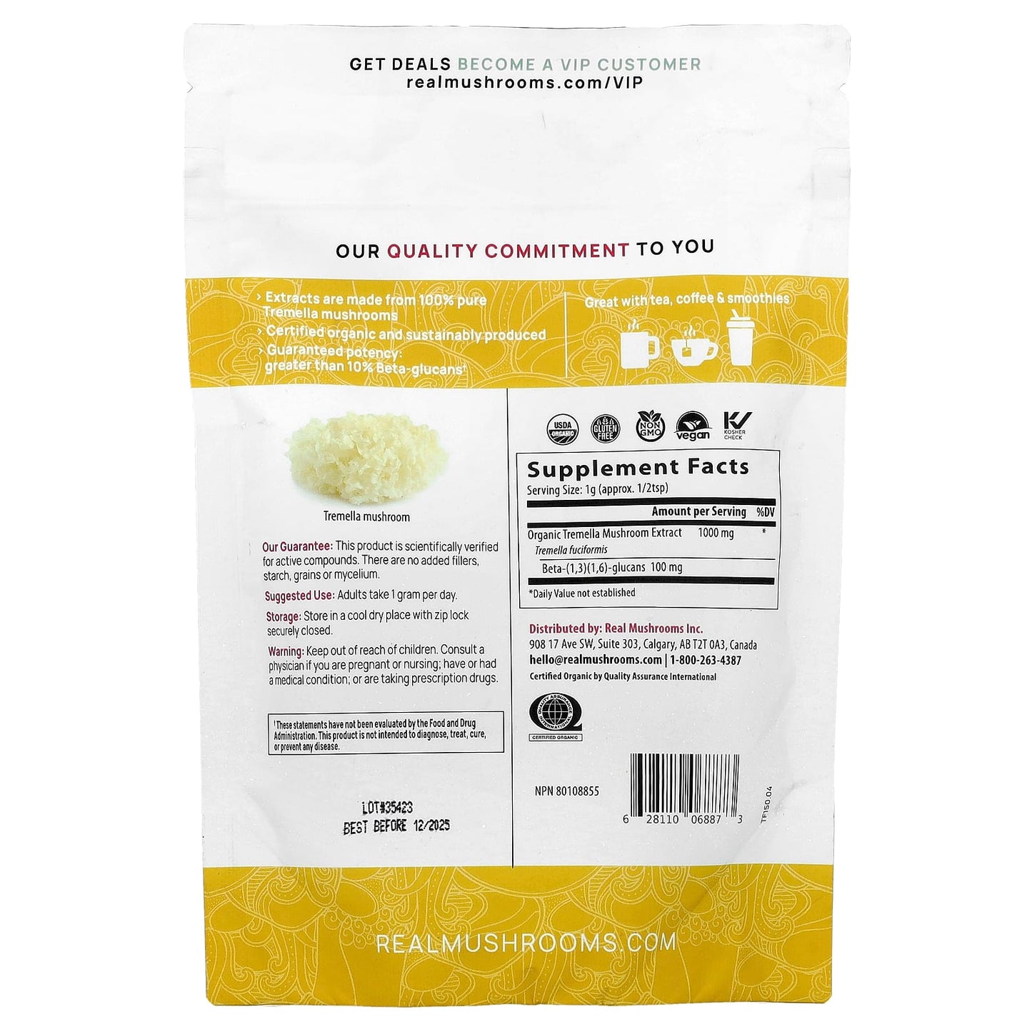 Real Mushrooms, Tremella, Organic Mushroom Extract Powder , 5.29 oz (150 g) - Image 2