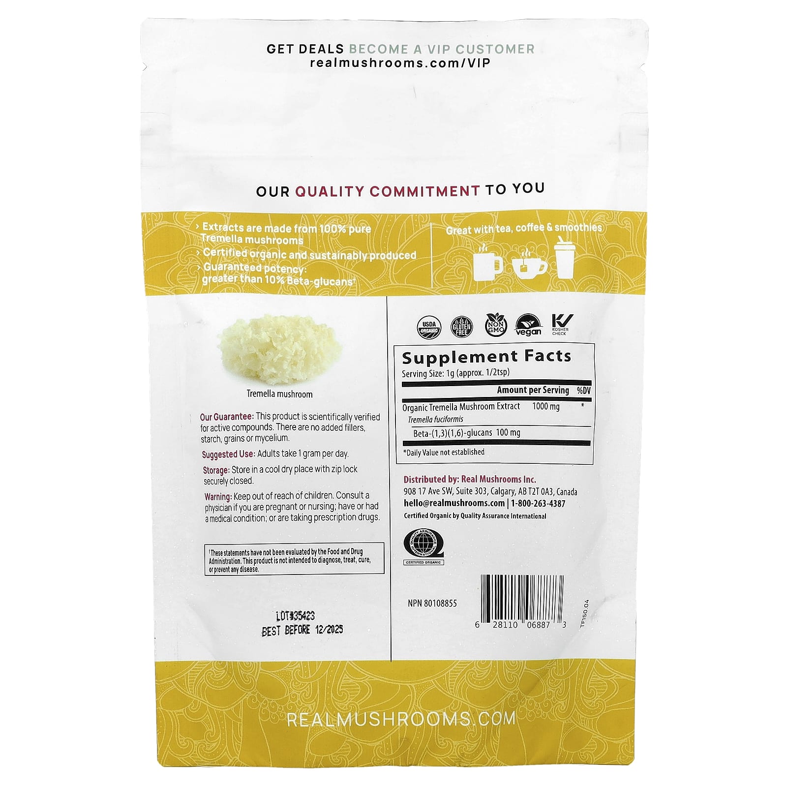 Real Mushrooms, Tremella, Organic Mushroom Extract Powder , 5.29 oz (150 g) - Image 2