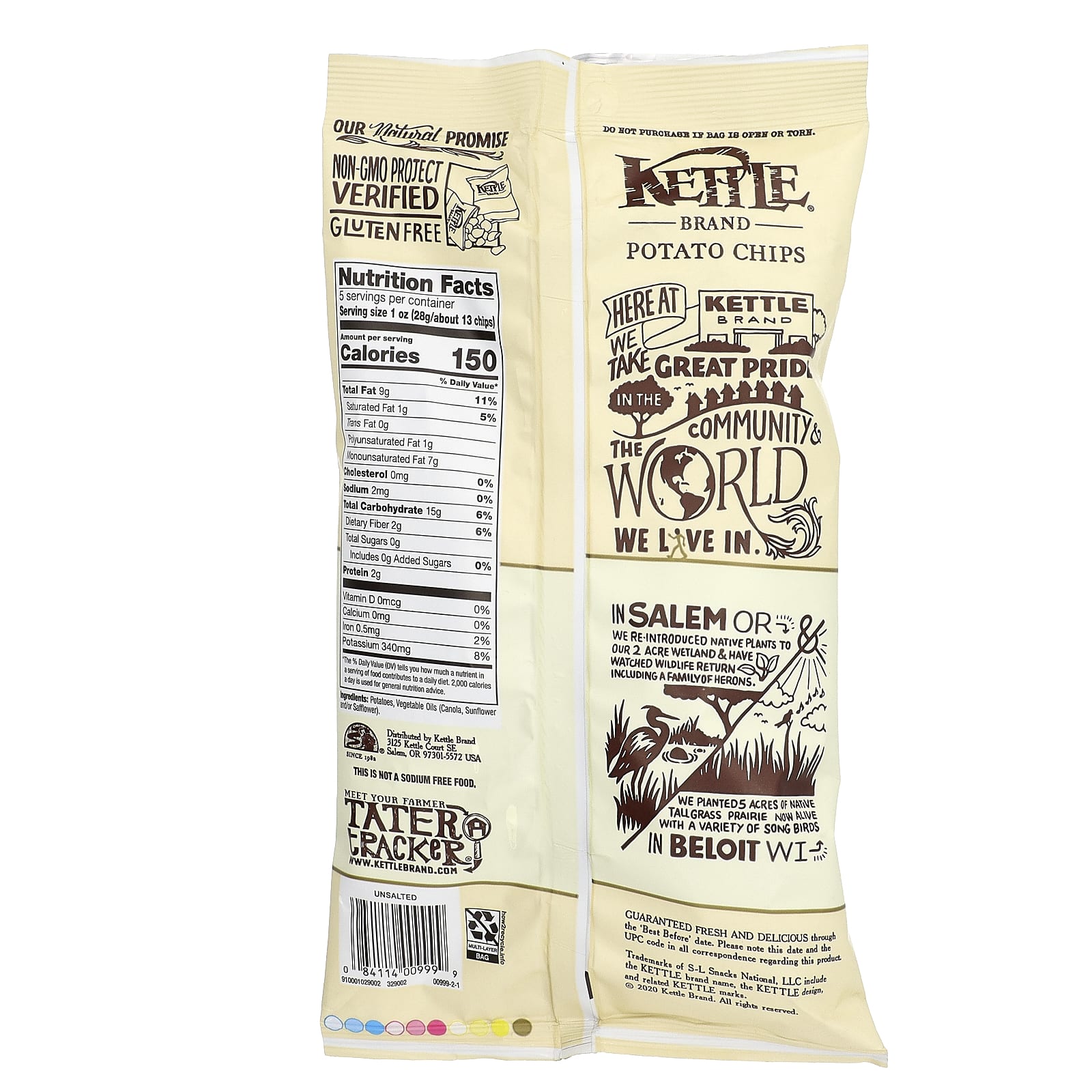Kettle Foods, Potato Chips, Unsalted, 5 oz (141 g) - Image 2