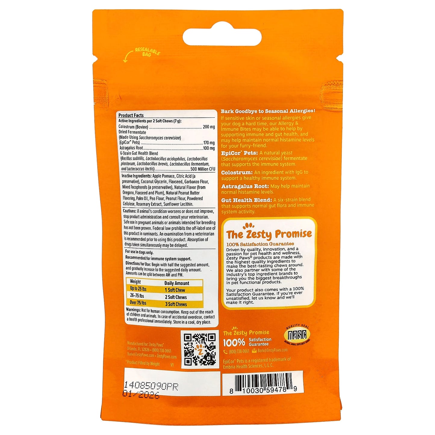 Zesty Paws, Allergy & Immune Bites, For Dogs, All Ages, Peanut Butter, 10 Soft Chews, 1.2 oz (35 g) - Image 2
