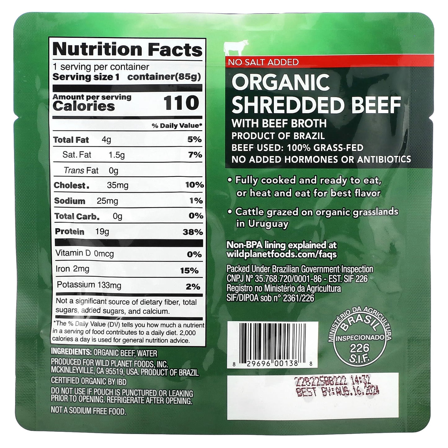 Wild Planet, Organic Shredded Beef with Beef Broth, No Salt Added, 3 oz (85 g) - Image 2