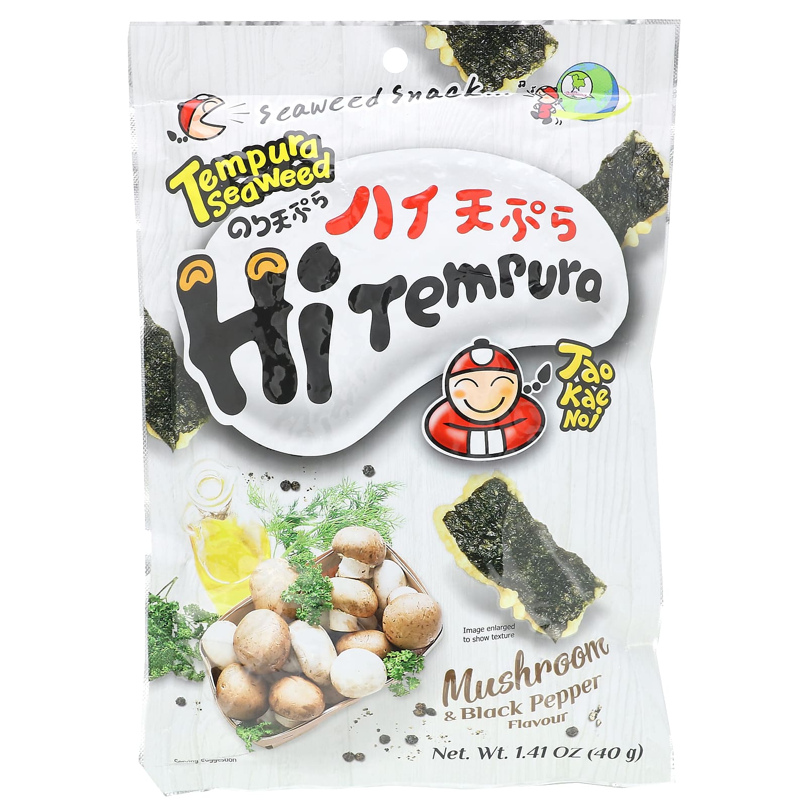 Tao Kae Noi, HiTempura Seaweed Snack, Mushroom & Black Pepper, 1.41 oz (40 g) - Image 1